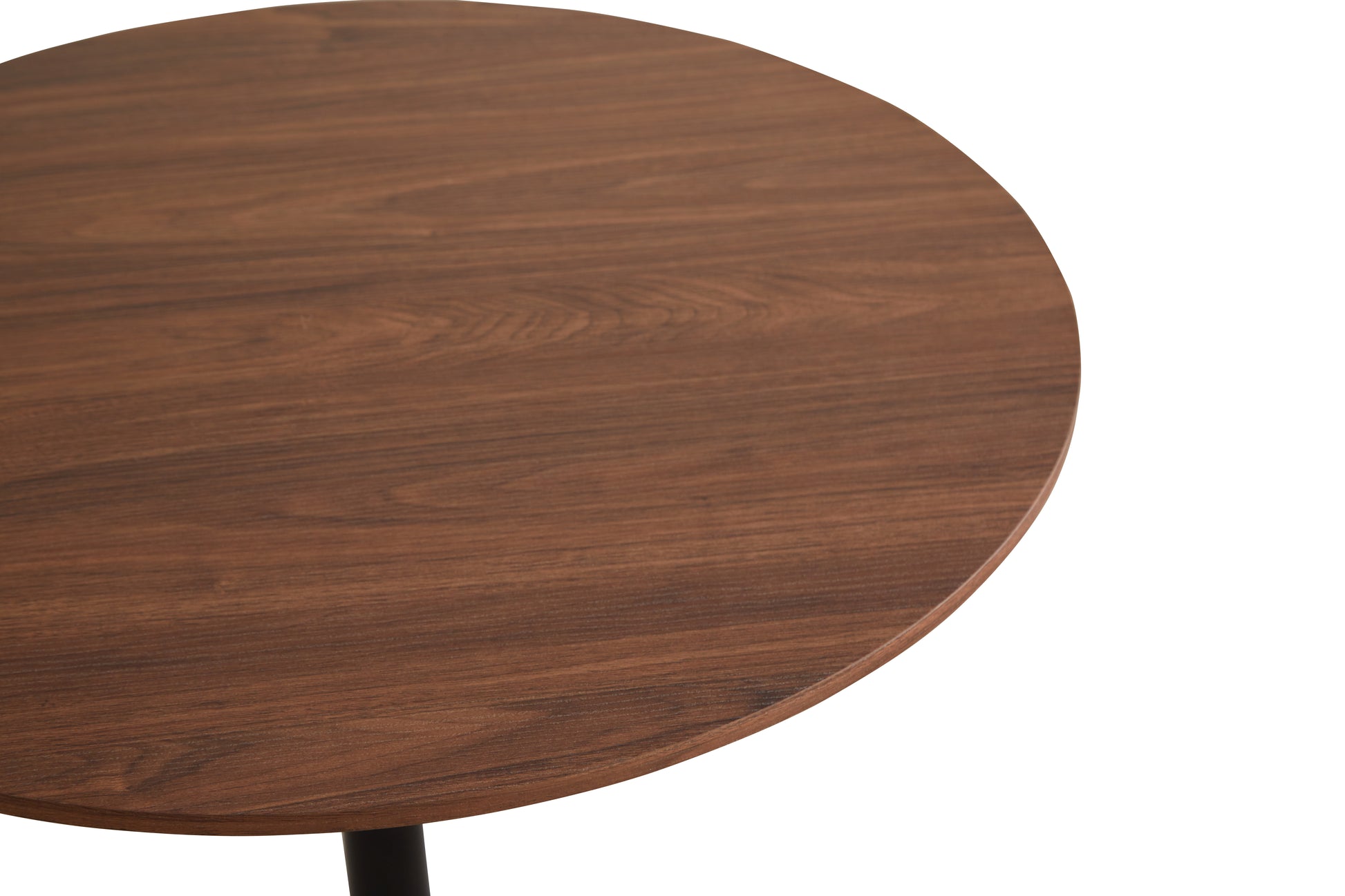 Round walnut side table with natural wood grain texture