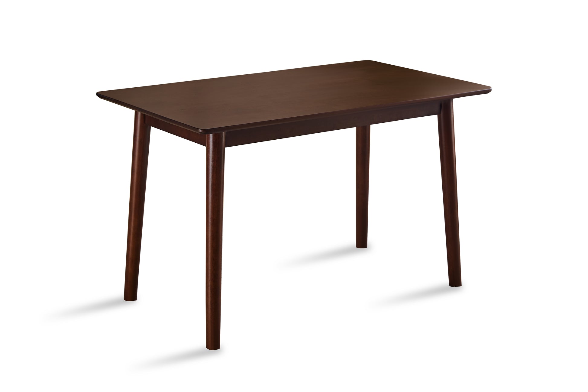 Dark brown rectangular dining table with tapered legs