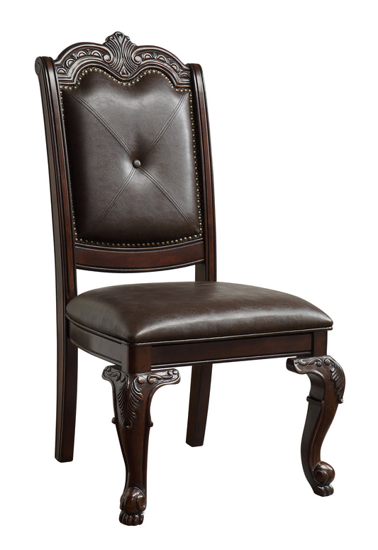 TREATLIFE HOME Traditional Hand Carved Dining Side Chair with Faux Leather Upholstered Seat, Button Tufting, Espresso Finish, Set of 2