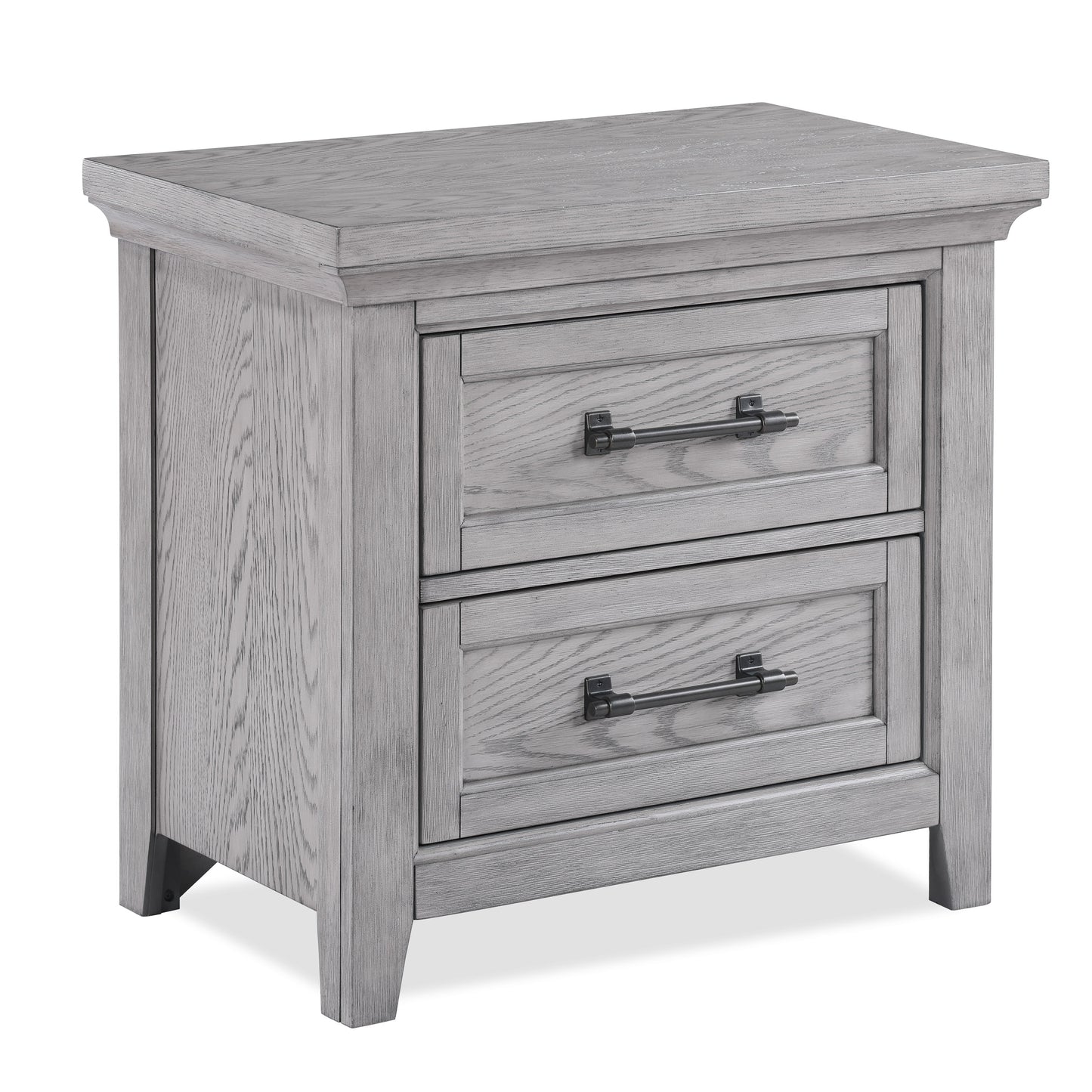 Gray wood twodrawer nightstand with modern bar pull hardware