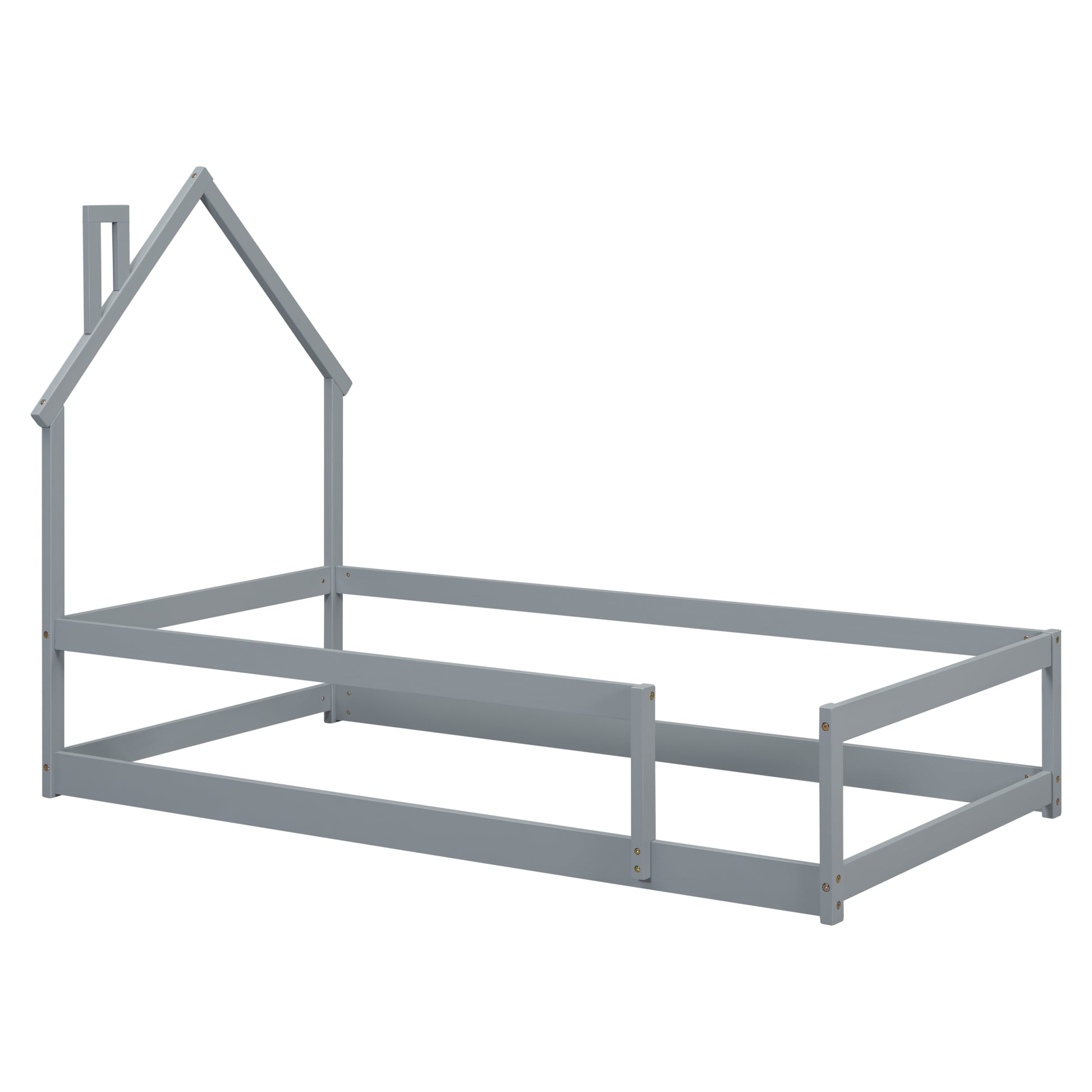 Gray wooden house bed frame for toddler