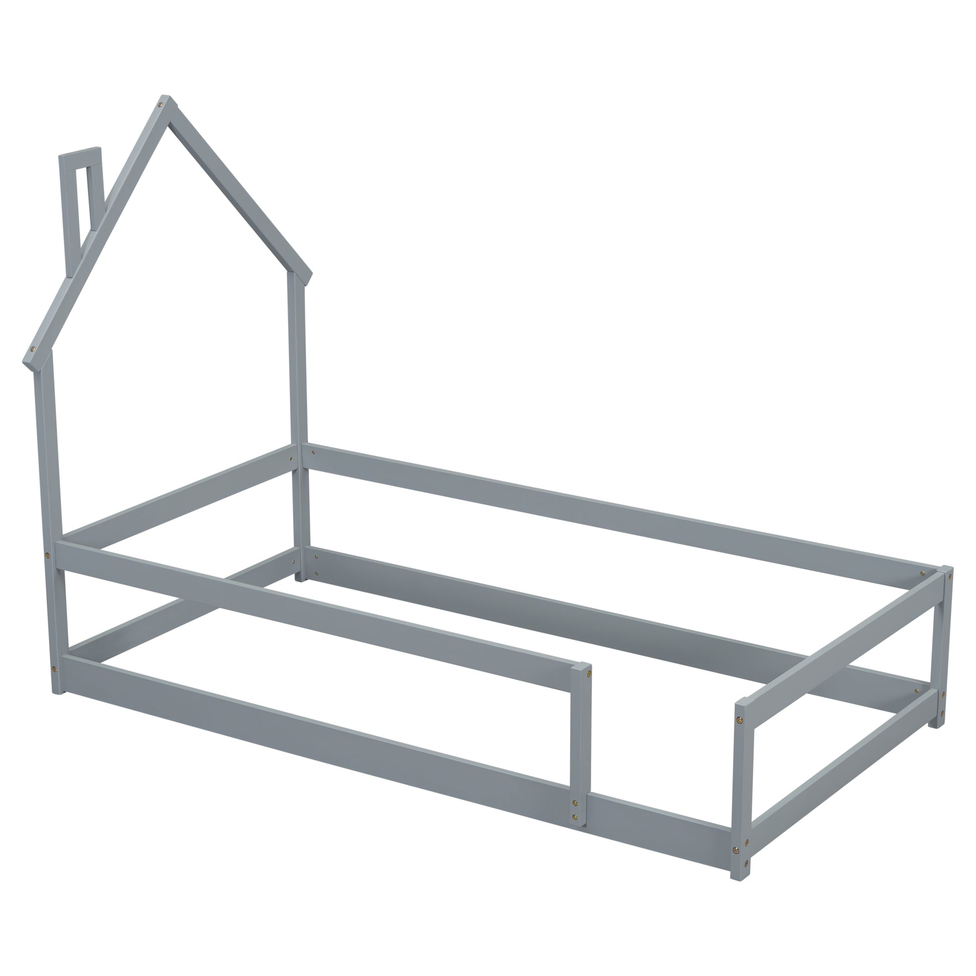 Gray wooden house bed frame with protective rails