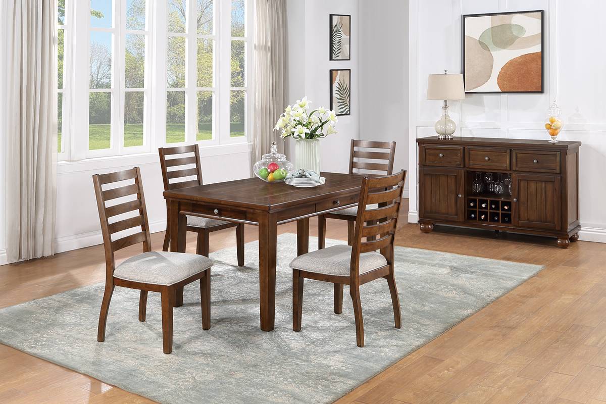 TREATLIFE HOME Contemporary 5pc Dining Set with 4 Chairs and Storage Drawers, Walnut Finish, Elegant Design for Dining Room