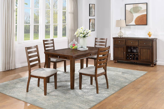 TREATLIFE HOME Contemporary 5pc Dining Set with 4 Chairs and Storage Drawers, Walnut Finish, Elegant Design for Dining Room