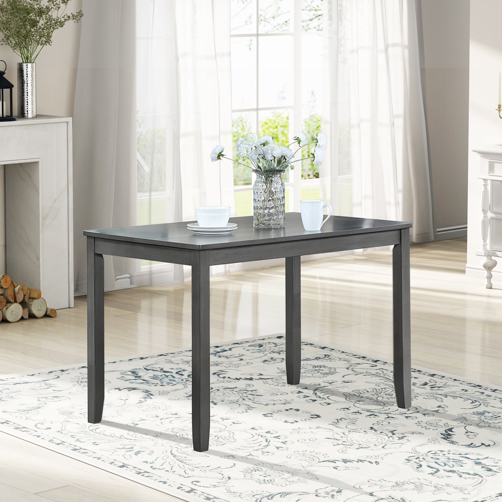 Dark gray rectangular dining table with simple legs
