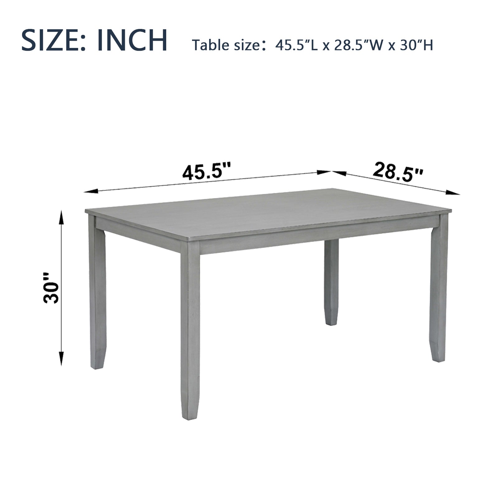Gray rectangular dining table  L x  W x  H