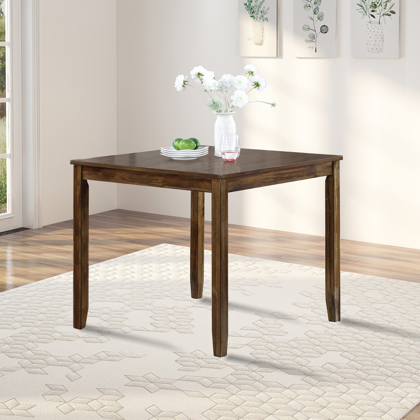 Square dark wood dining table with simple legs