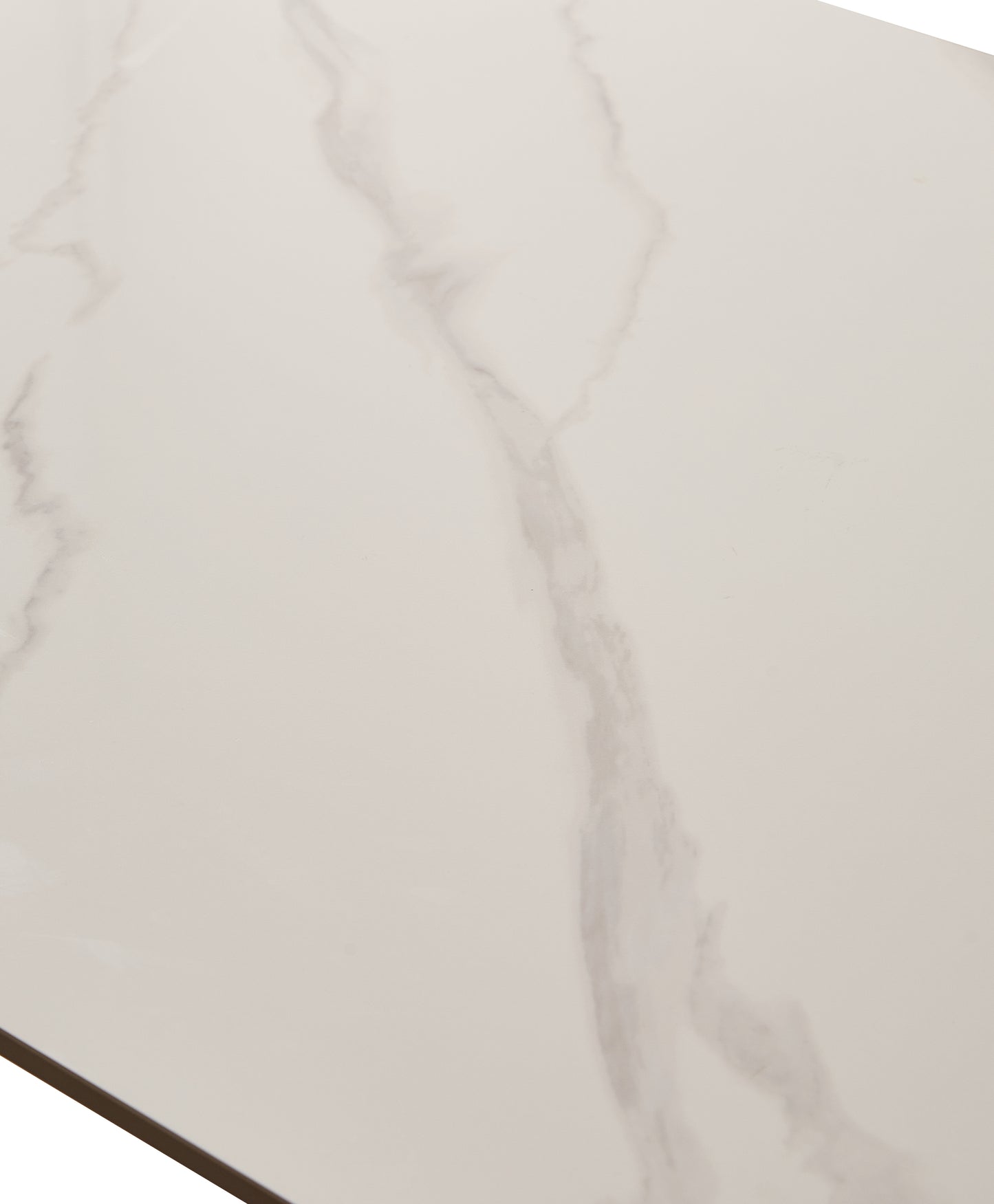 Closeup of white marble effect countertop with grey veins