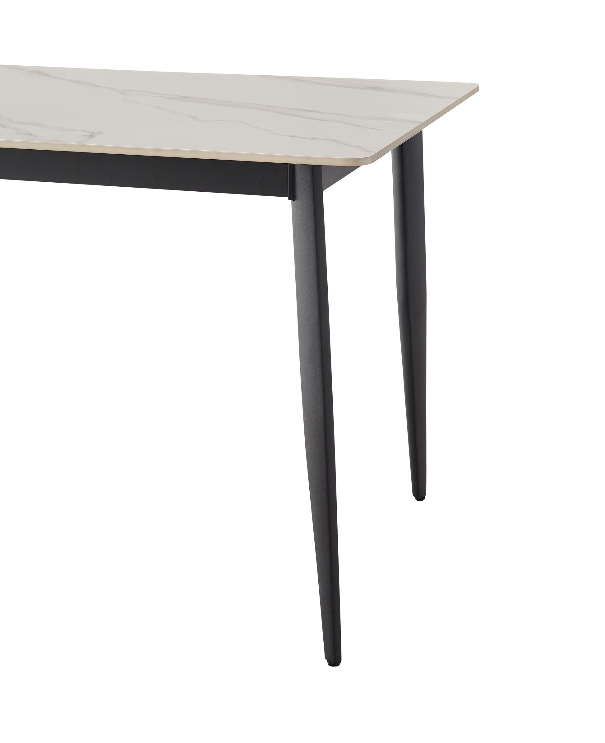 Modern marbletop dining table with black tapered legs