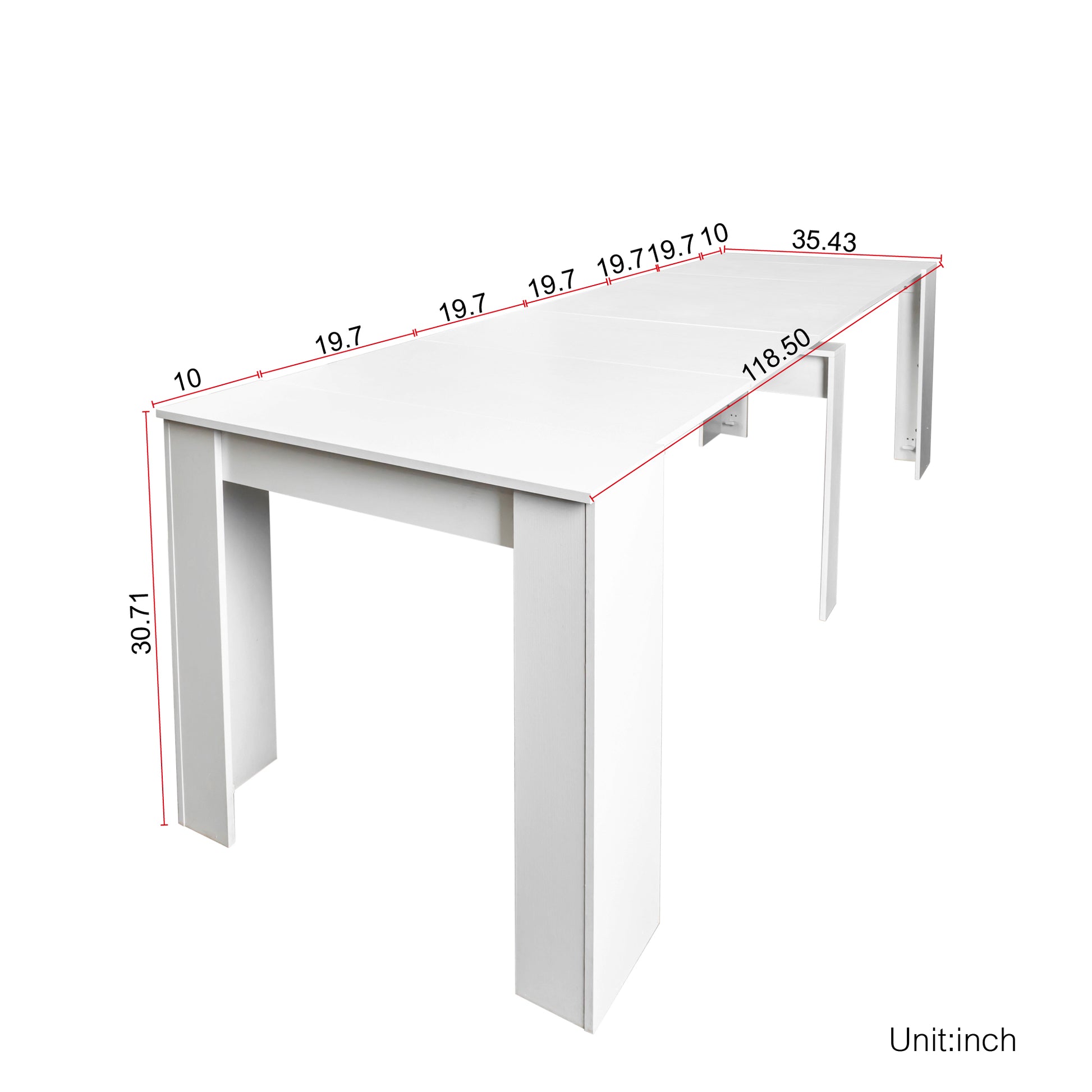 White extendable dining table with clean lines and sturdy legs
