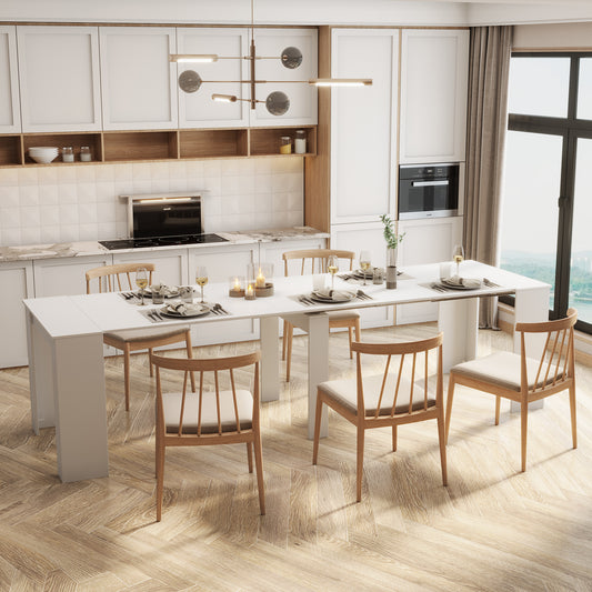 Modern extendable dining table set with  chairs in a bright kitchen setting