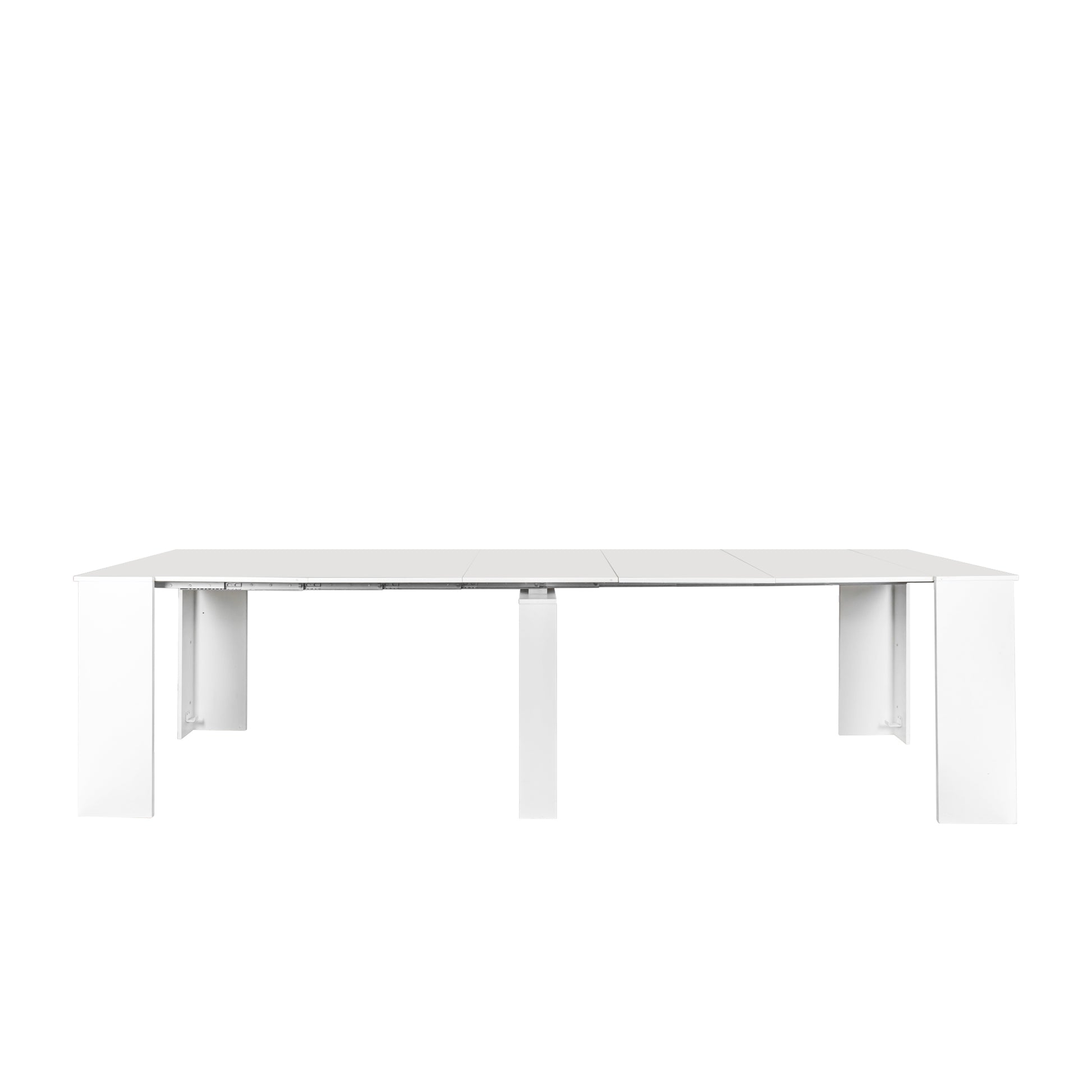 Modern white extendable dining table with sleek minimalist design