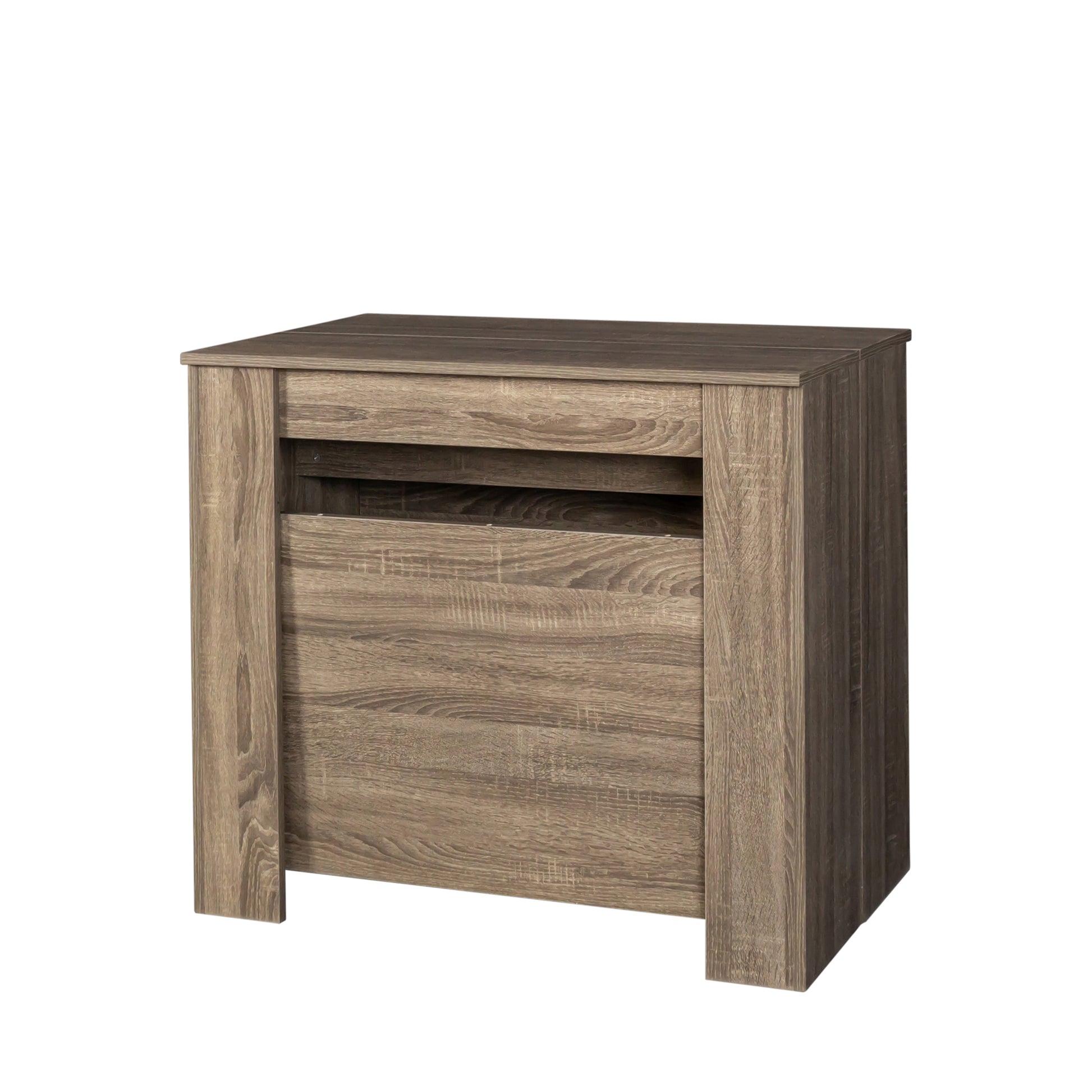 Rustic oak laminate nightstand with one drawer