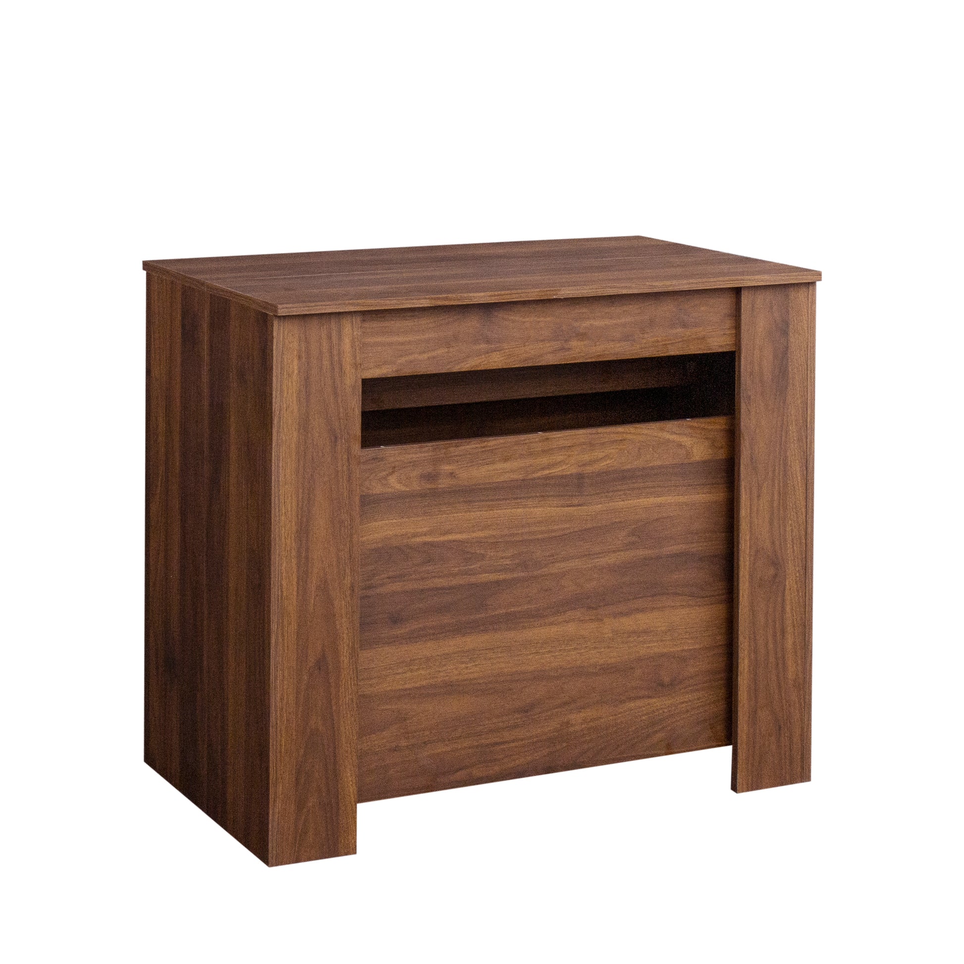 Modern walnut veneer nightstand with open shelf