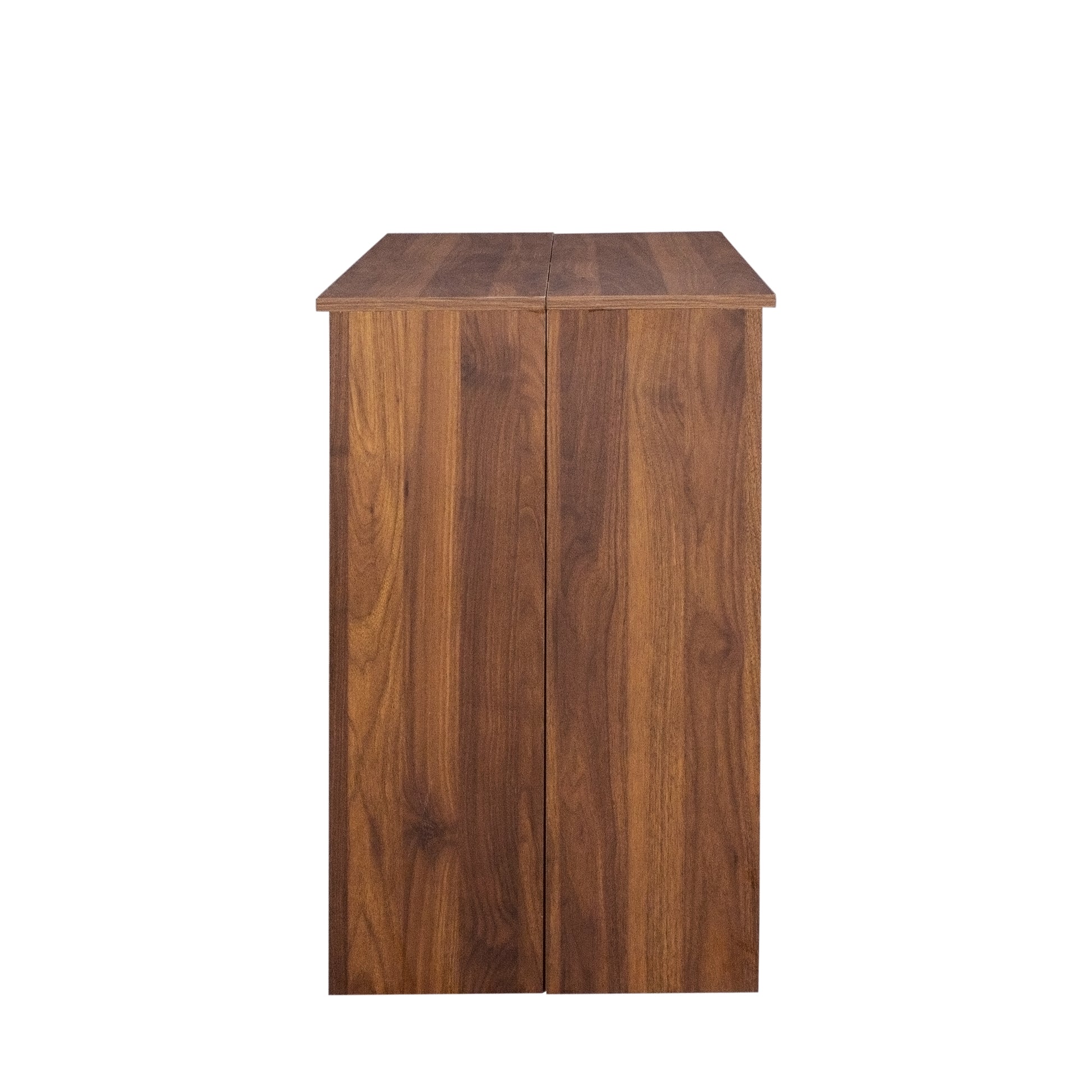 Walnut wood grain cabinet with dual doors and subtle seam detail