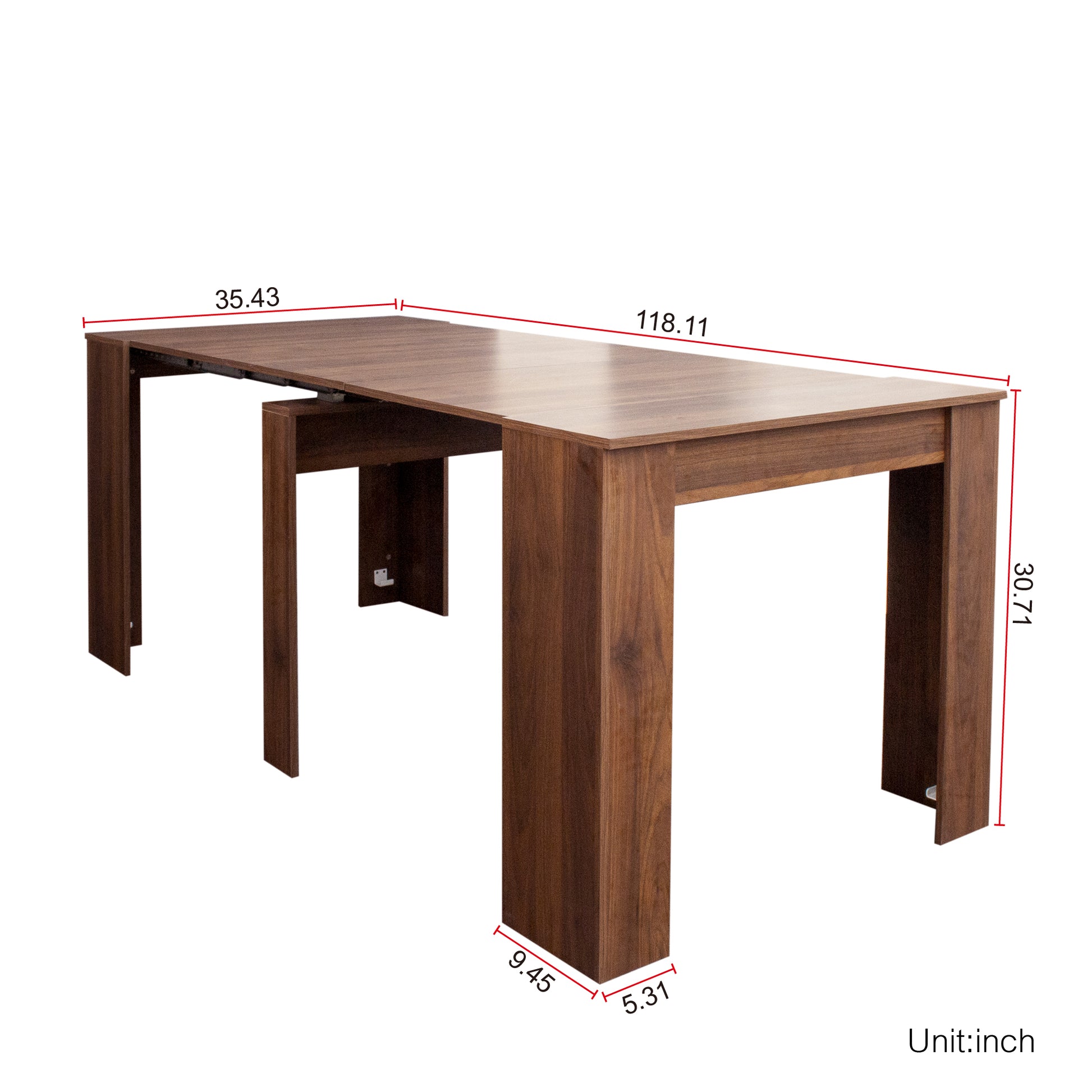 Dark brown wooden extendable dining table with modern design