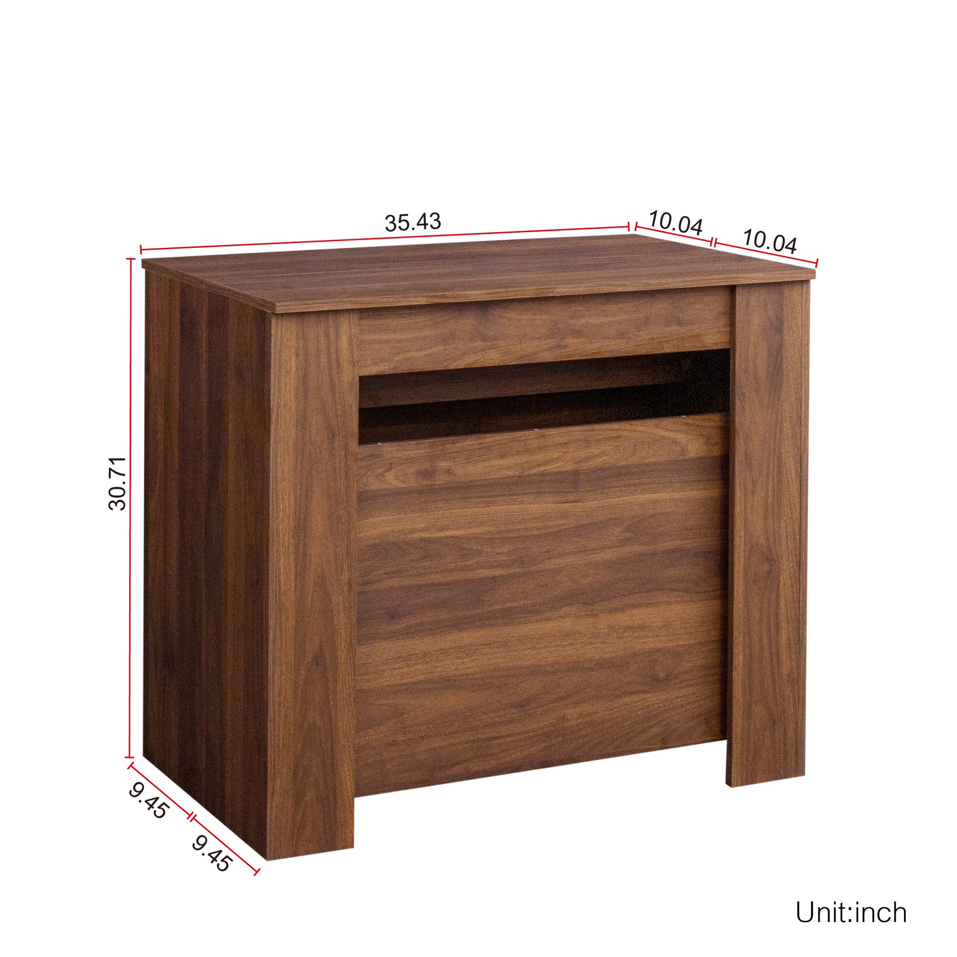 Modern brown wood console table with open shelf