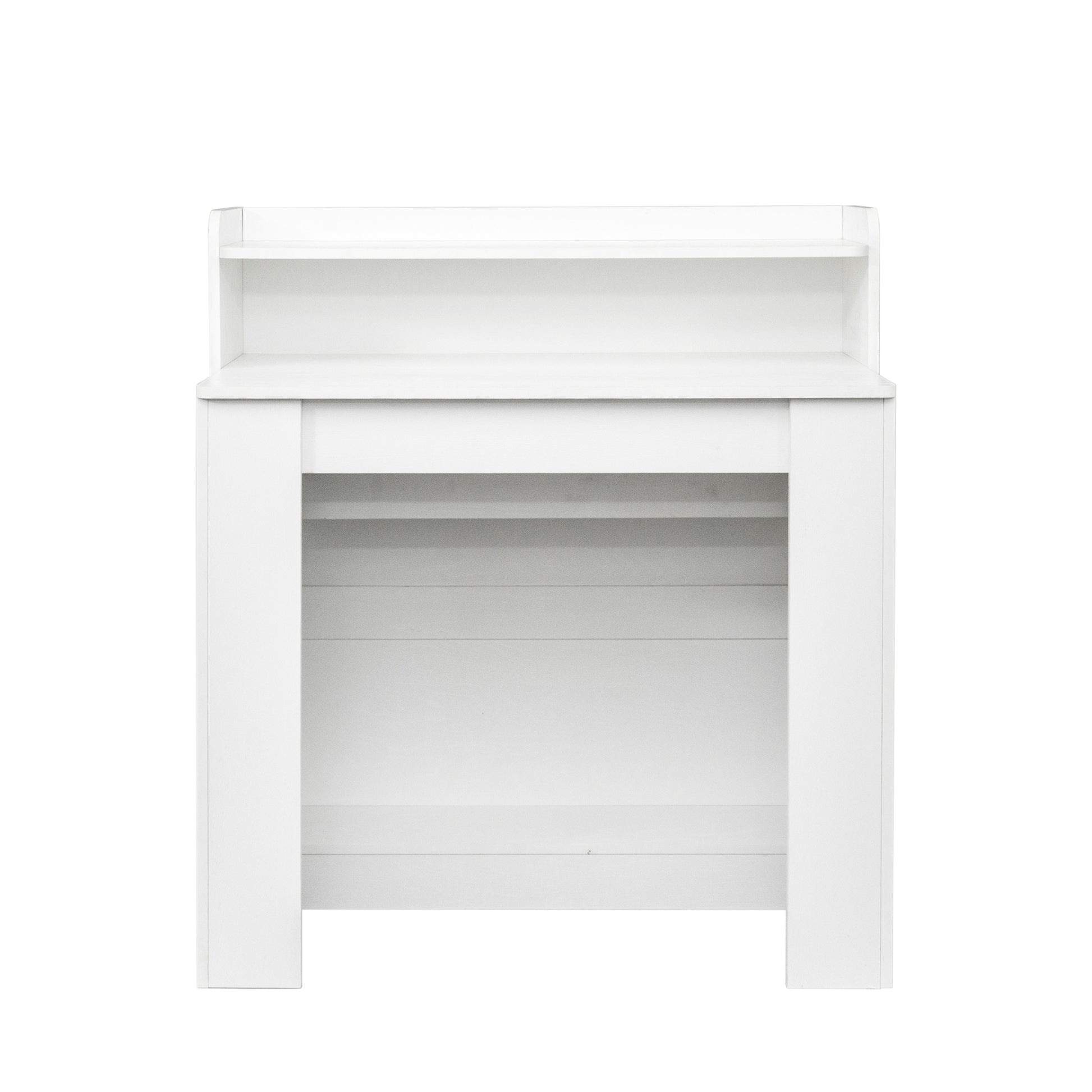 White wooden accent shelf unit with two open shelves
