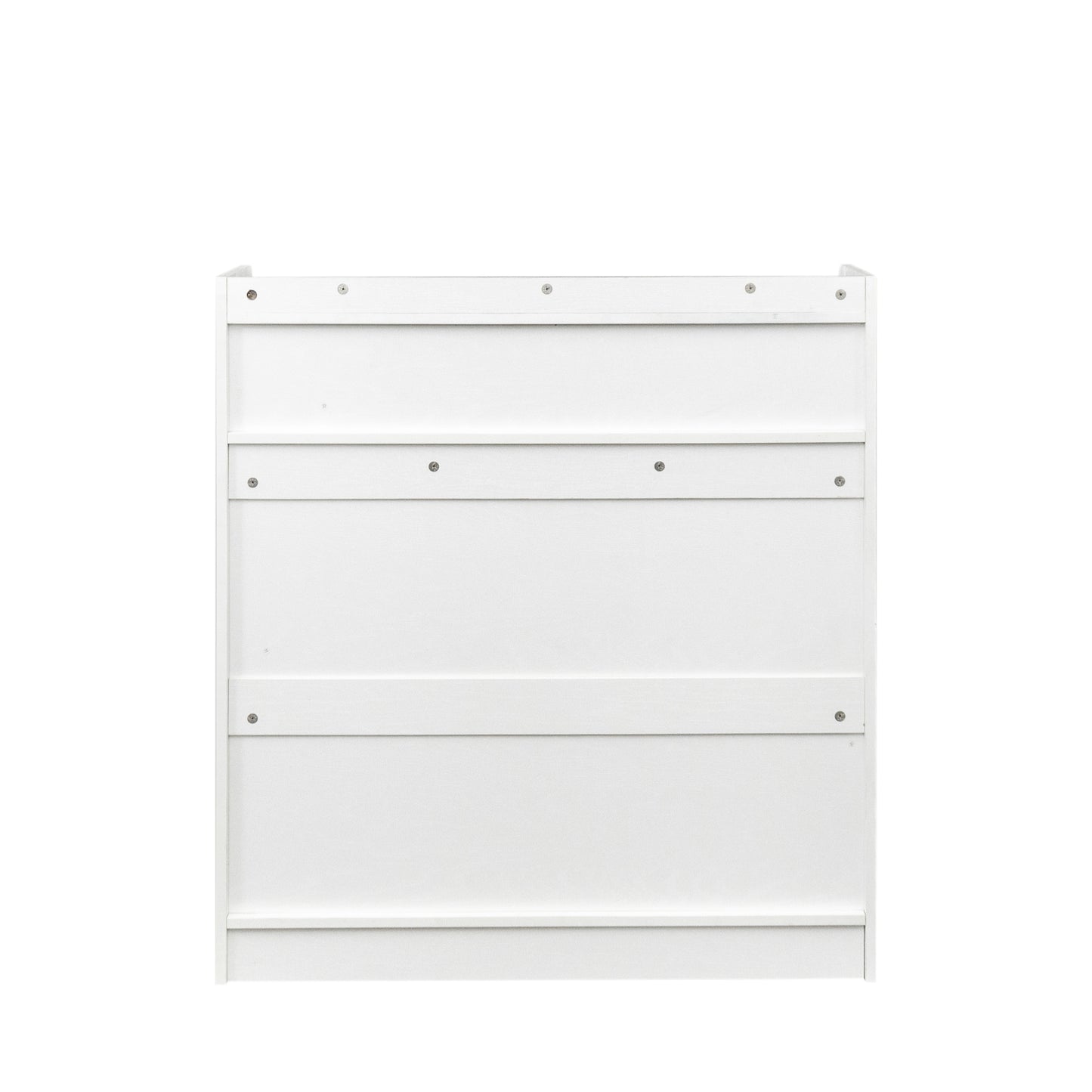 White wooden cabinet back panel with visible screw heads