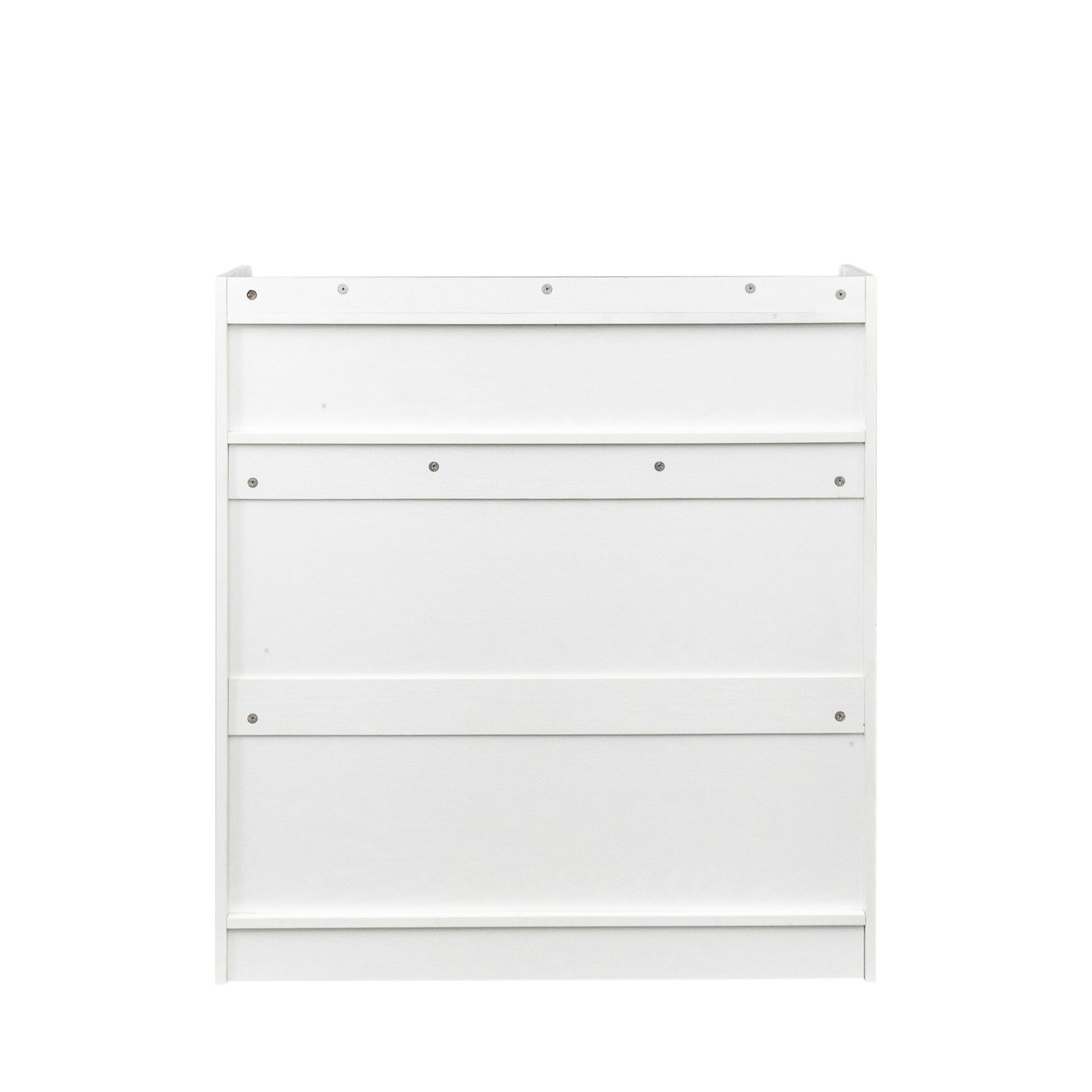 White wooden cabinet back panel with visible screw heads