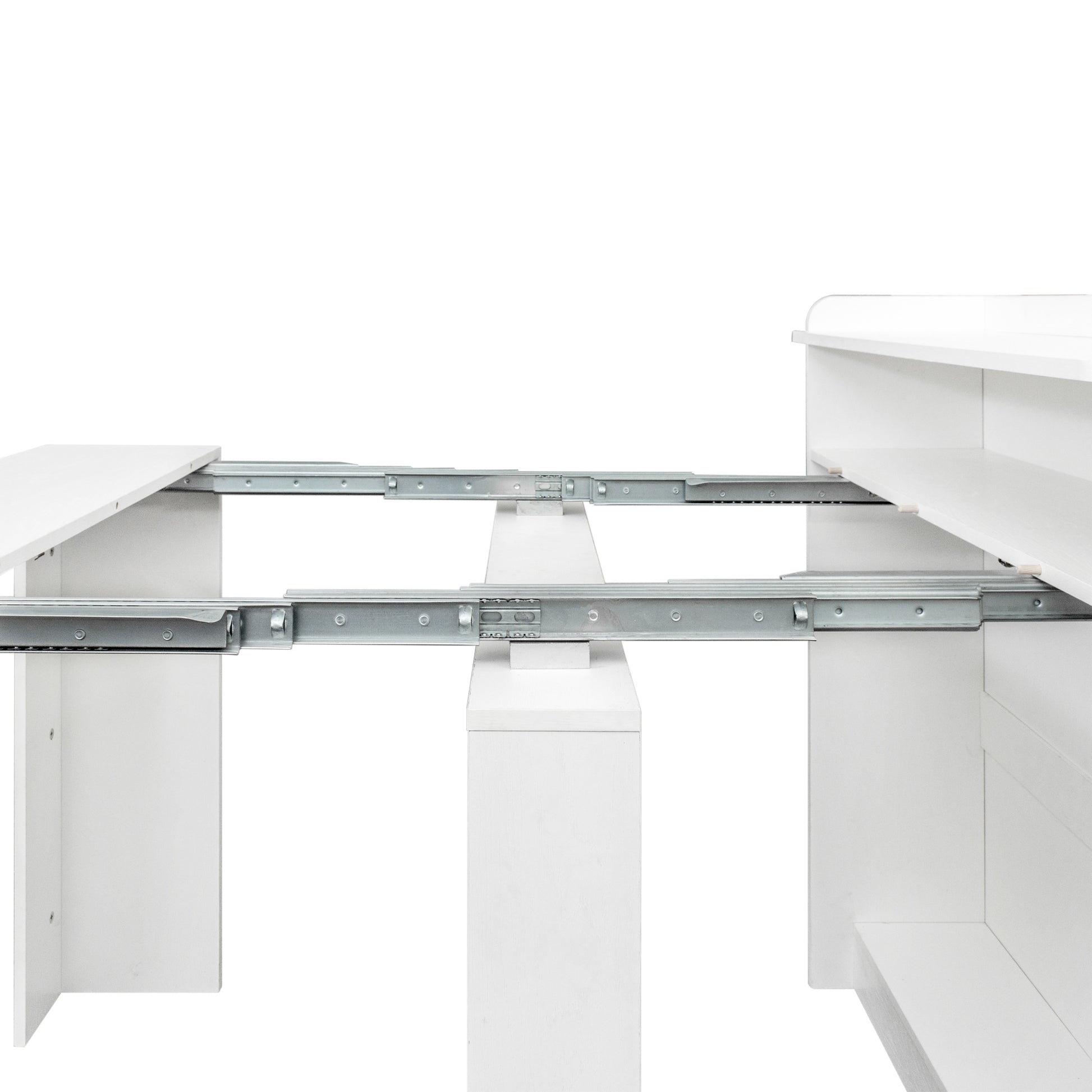 White melamine desk with extending drawer slides