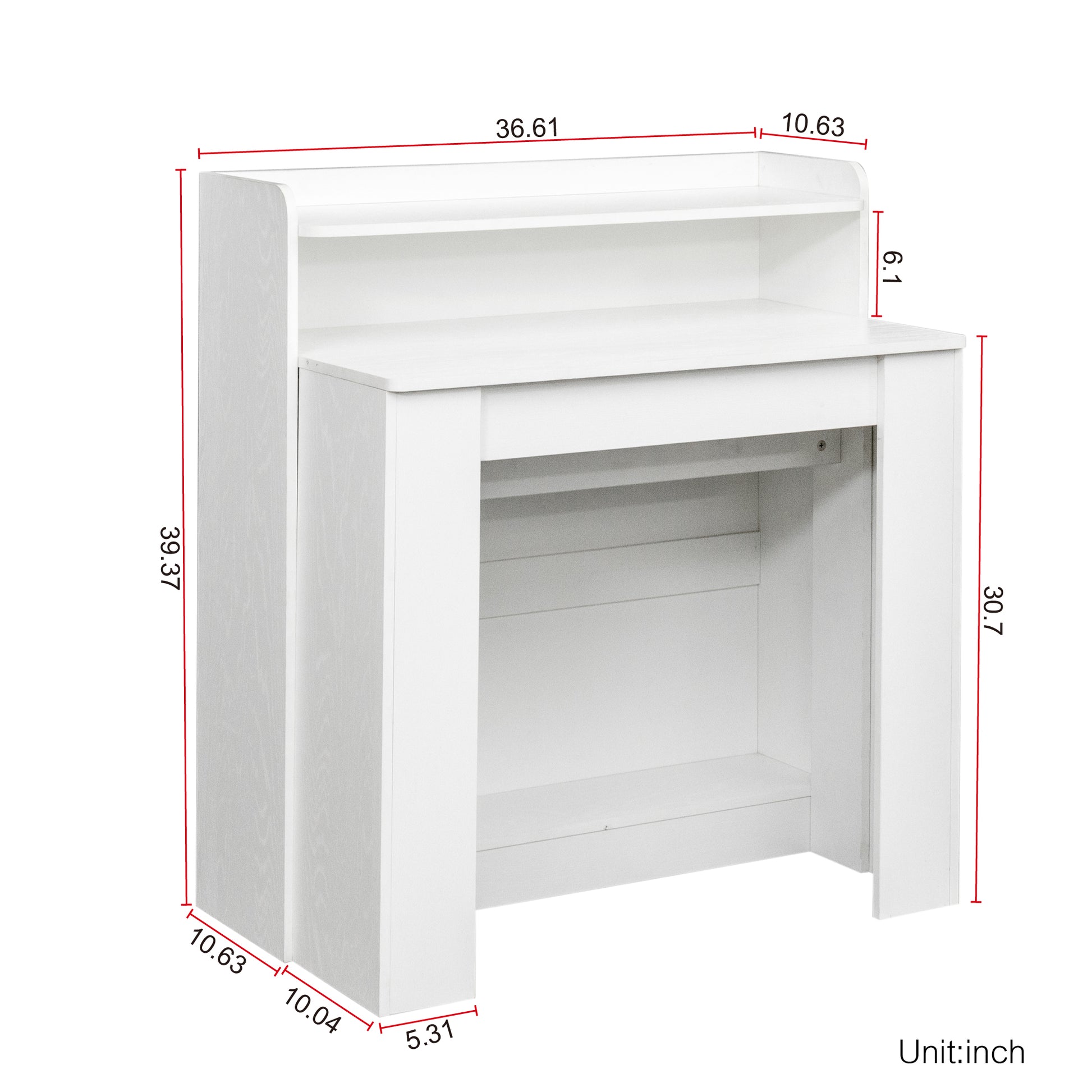 Compact white desk with shelf
