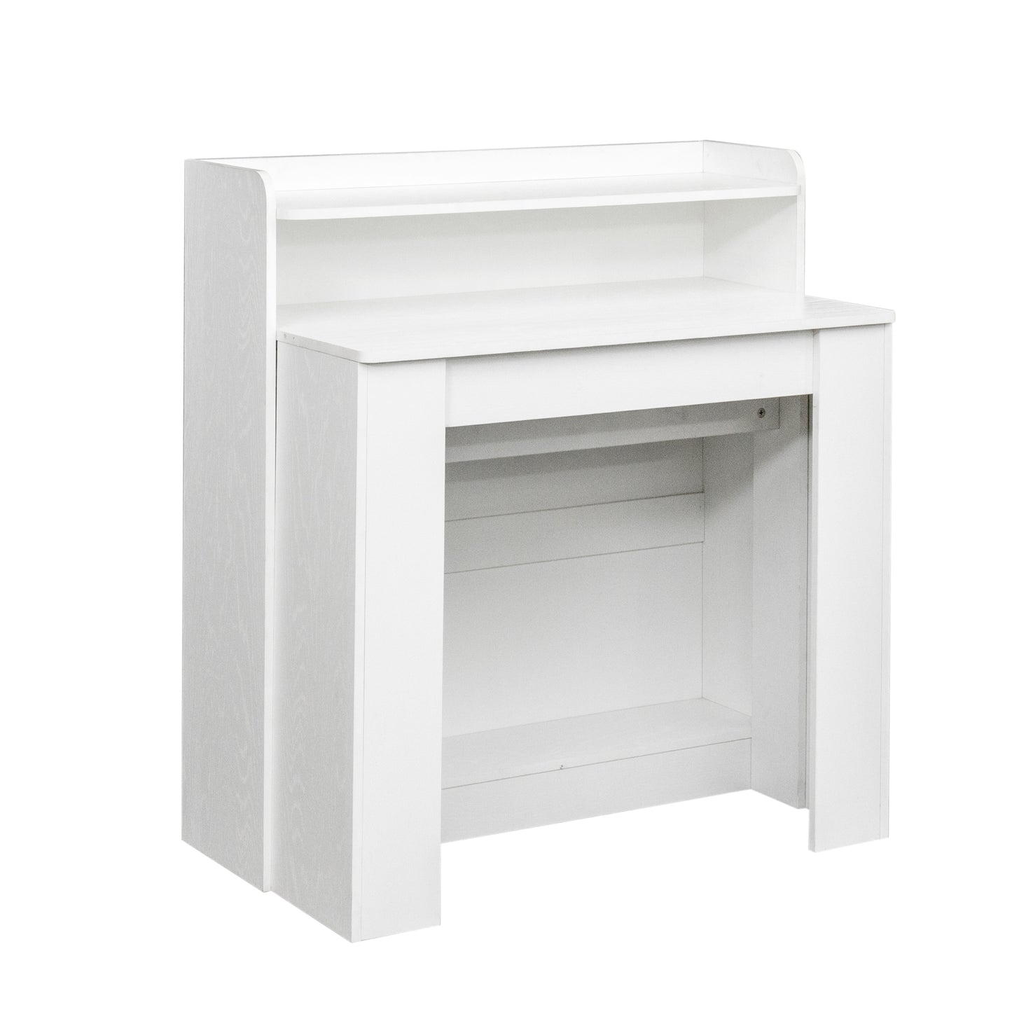 White modern desk with tiered shelves