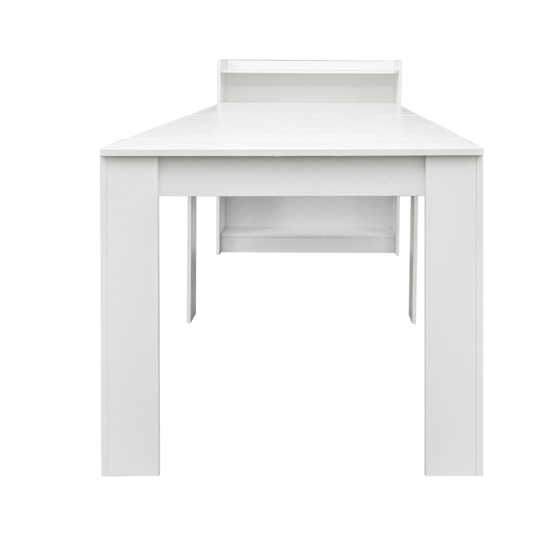 Minimalist white desk with a shelf for home office
