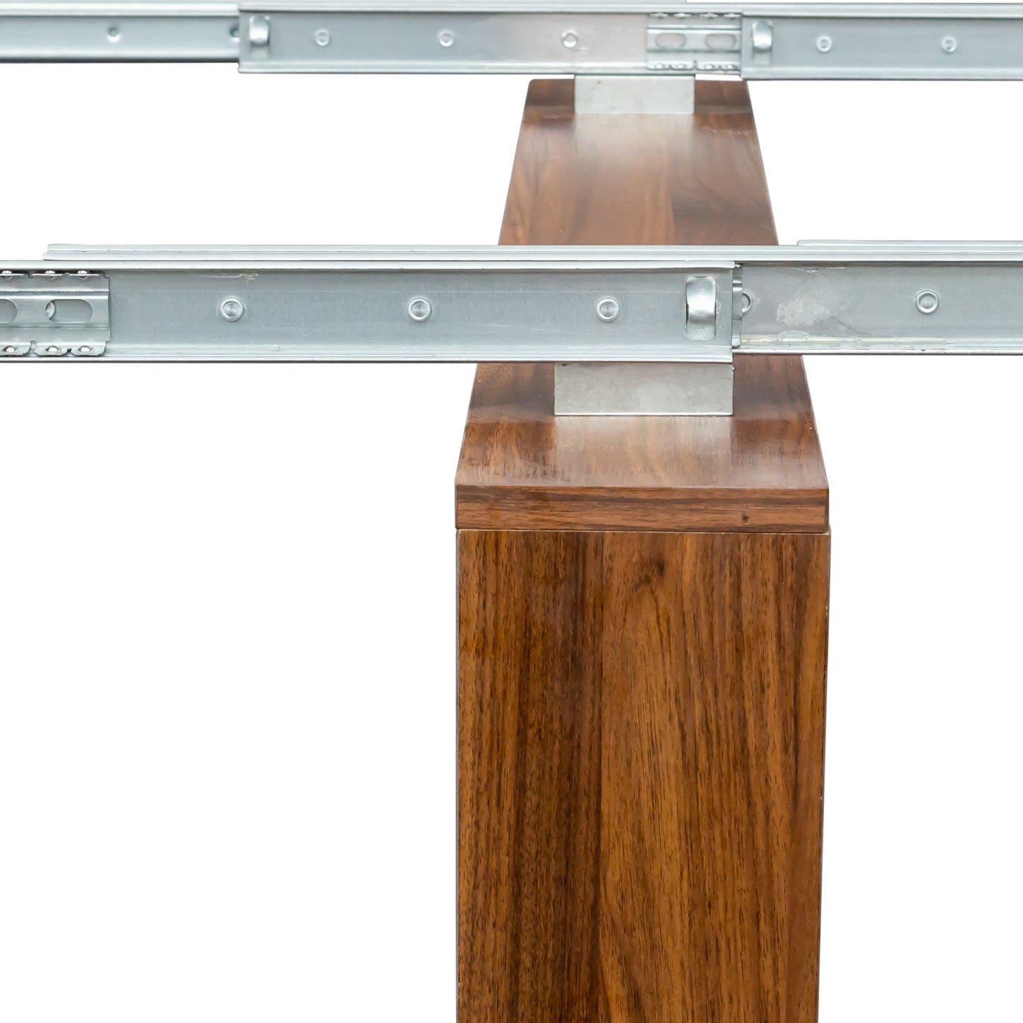 Ball bearing drawer slides mounted on a wooden cabinet base