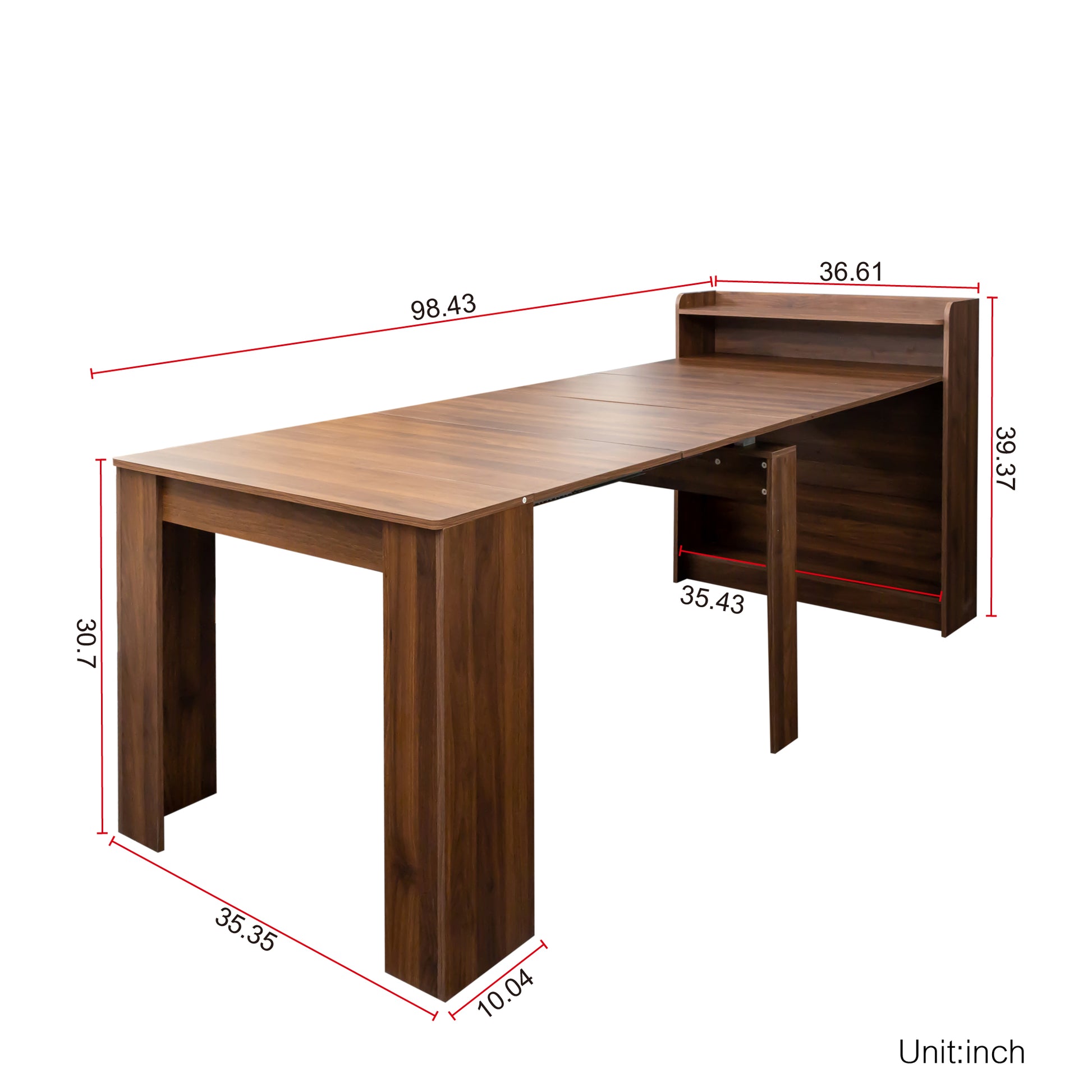 Dark walnut wallmounted computer desk with adjustable extension