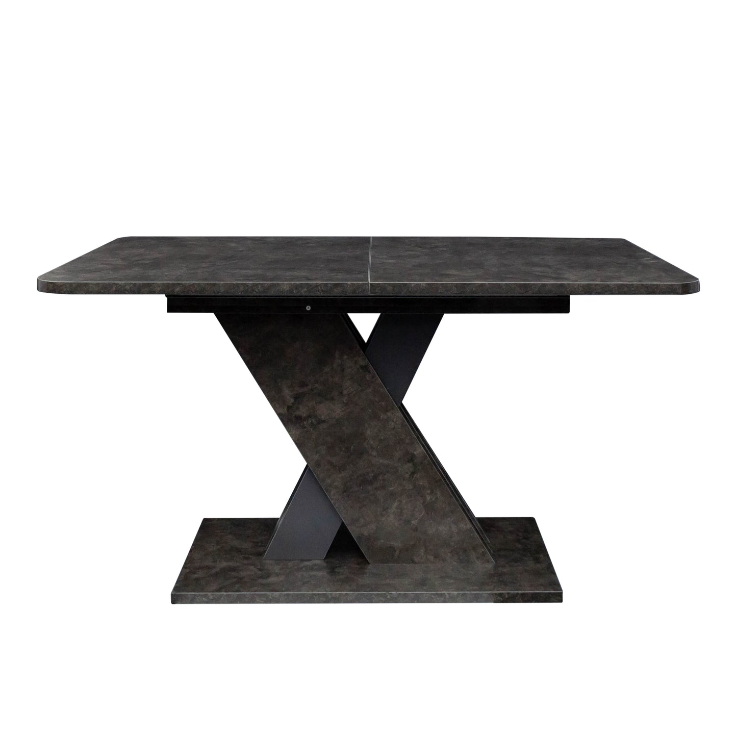 Dark marble effect dining table with abstract pedestal base