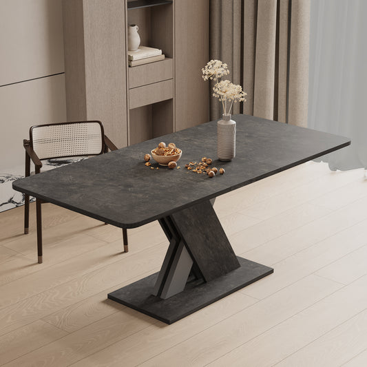 Dark gray stonelook dining table with modern Xbase pedestal