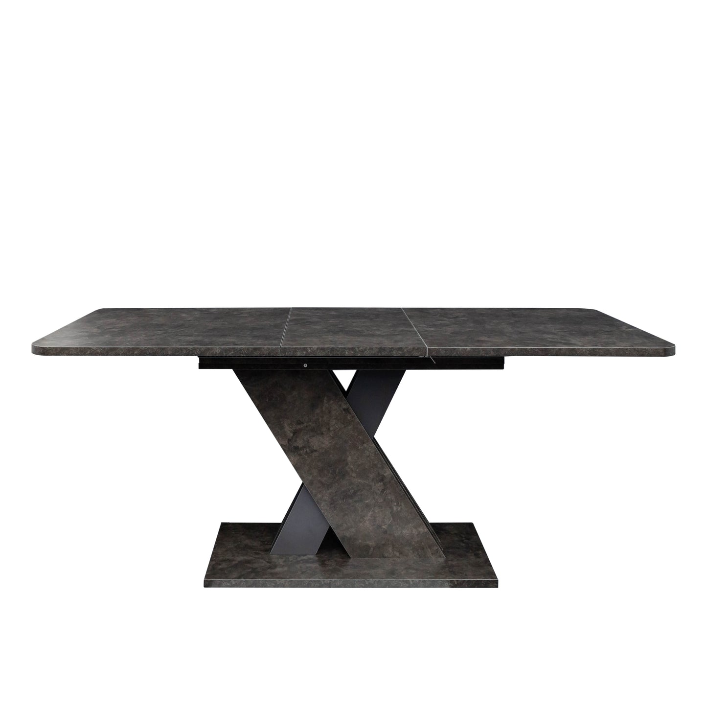 Modern dark stone extendable dining table with Xshaped base