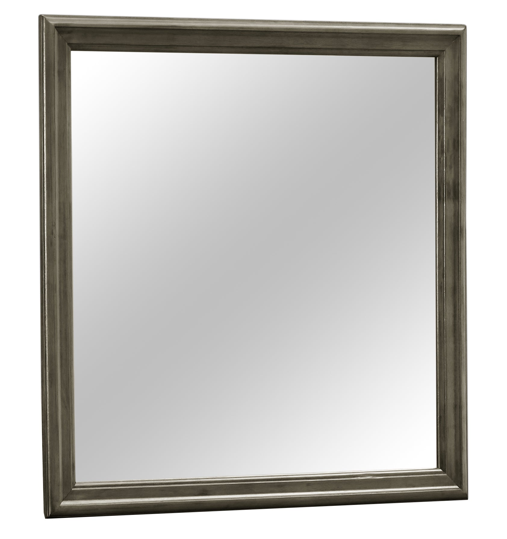 Square decorative wall mirror with distressed silver wood frame
