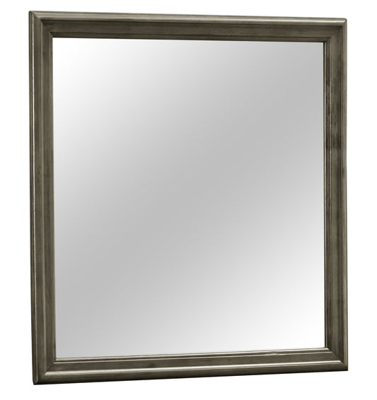 Square decorative wall mirror with distressed silver wood frame