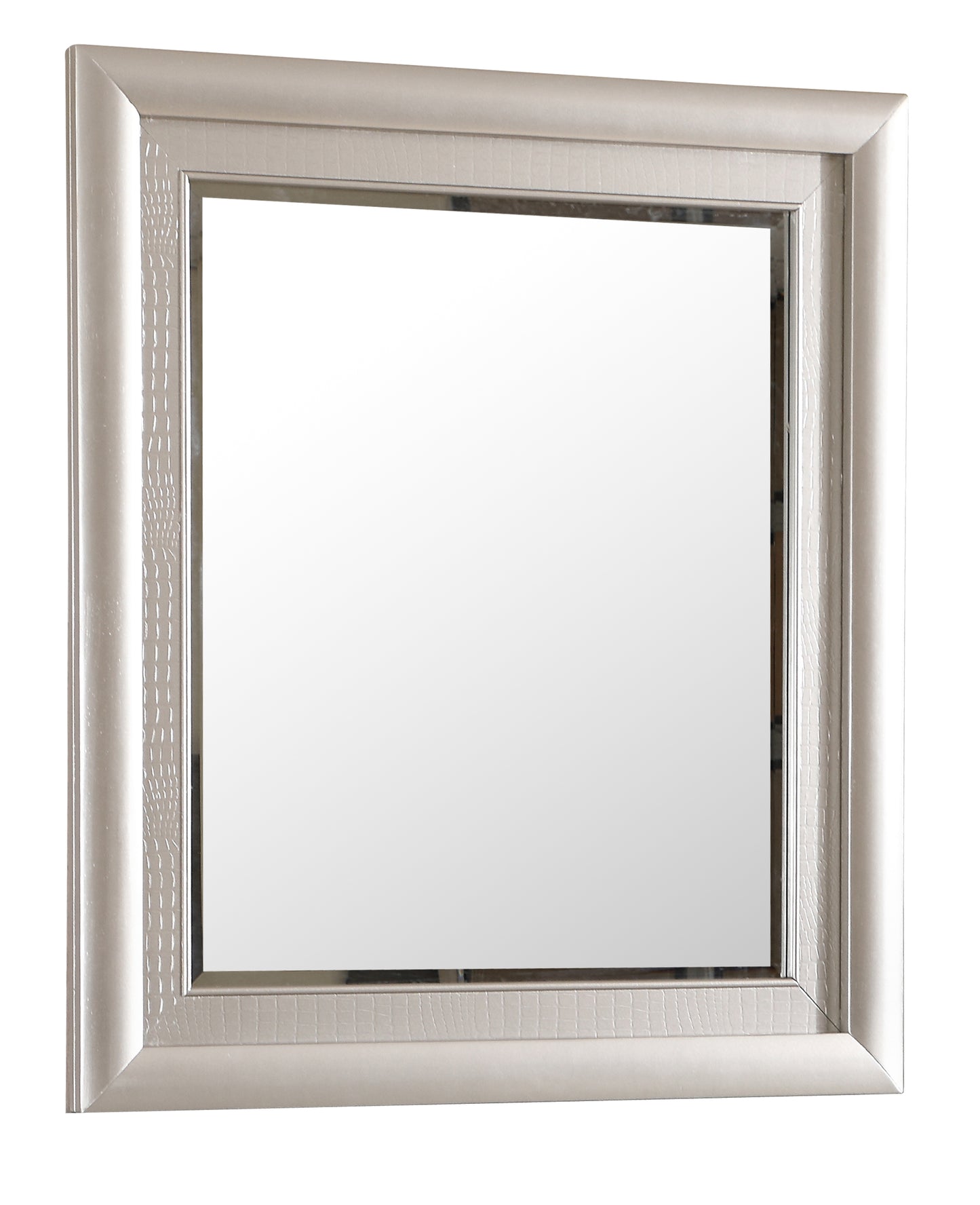 Square silver frame mirror with crocodile texture detail