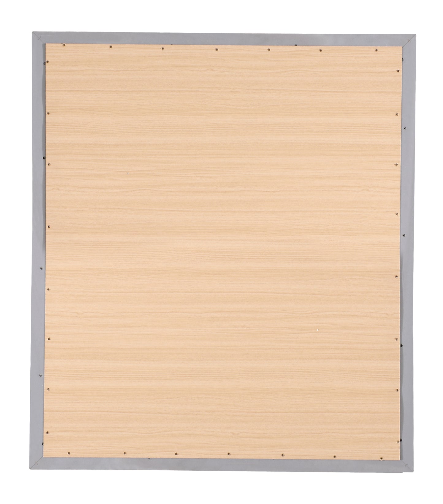 Light wood grain backing with gray metal frame