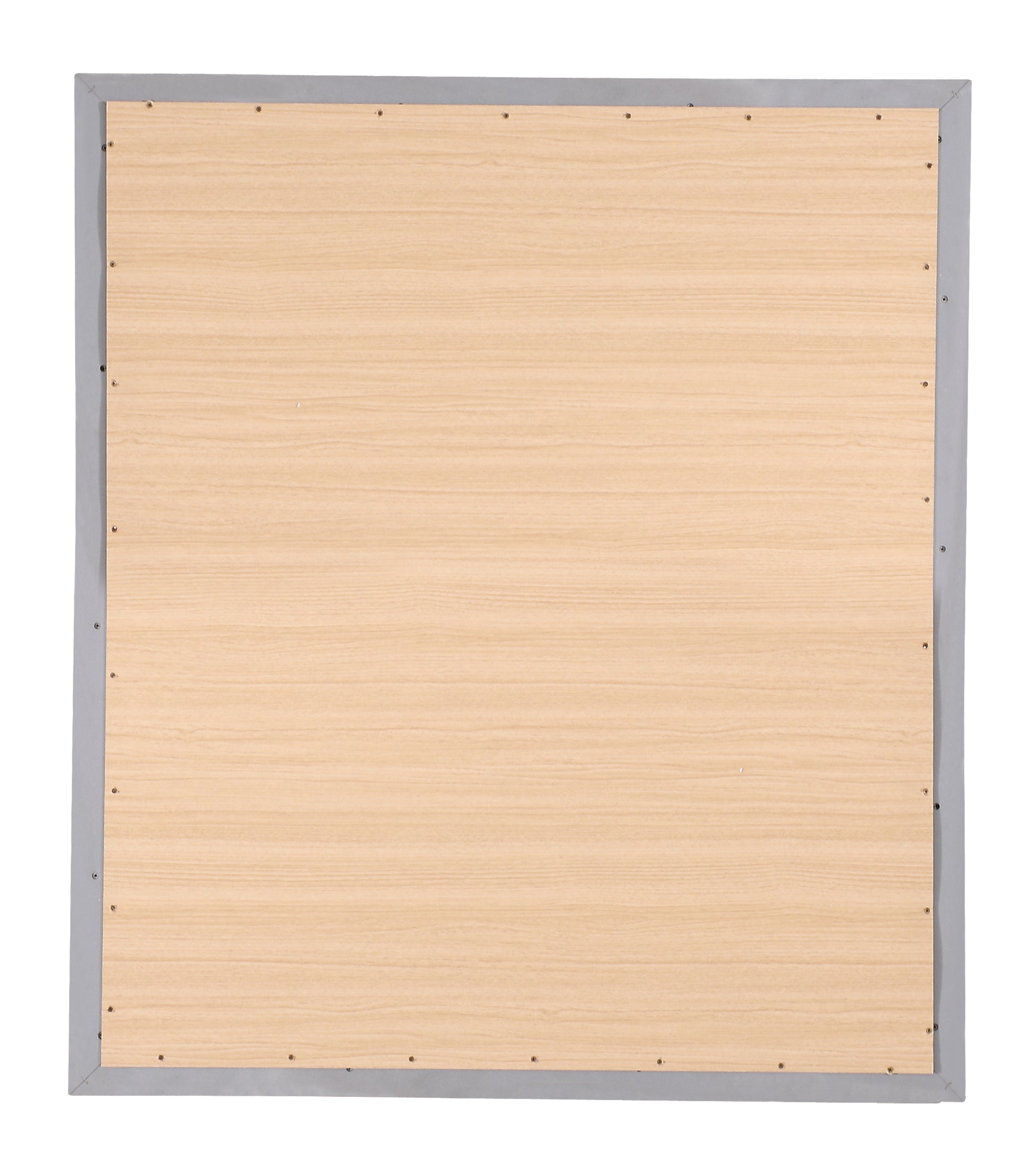 Light wood grain backing with gray metal frame