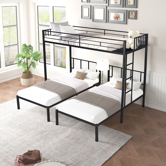TREATLIFE HOME Metal Triple Twin Bunk Bed with Safety Guardrails, Separable into Three Twin Beds, Sturdy Construction, Space-Saving Design, Black