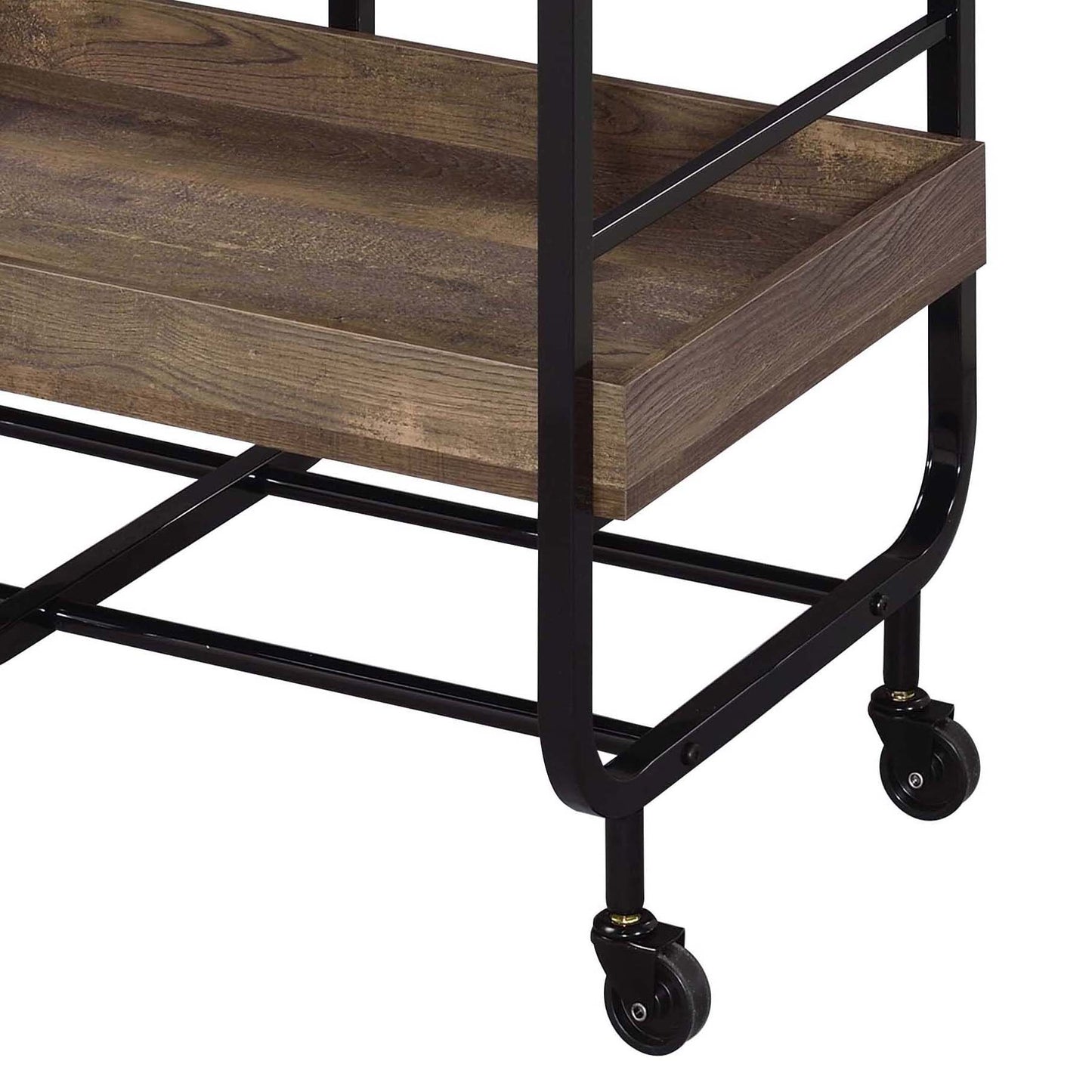Rustic wood and black metal bar cart