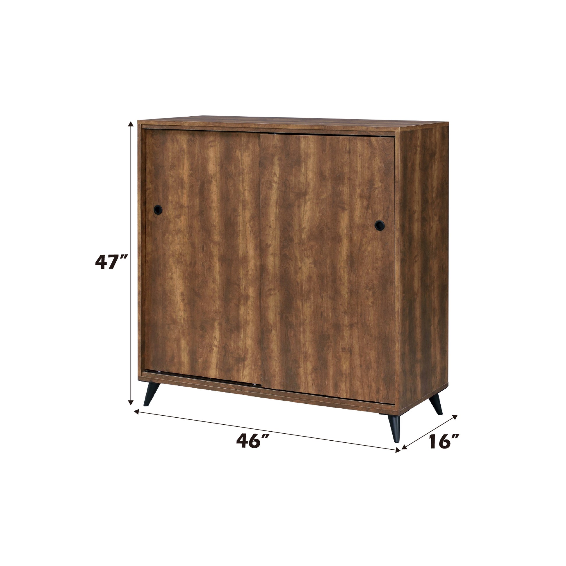 Midcentury modern credenza with sliding doors and rich wood grain finish