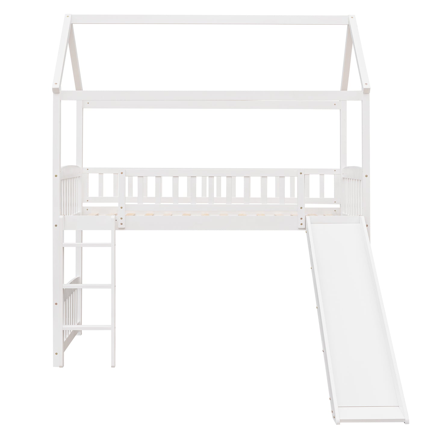 White loft bed with slide and ladder for kids room fun