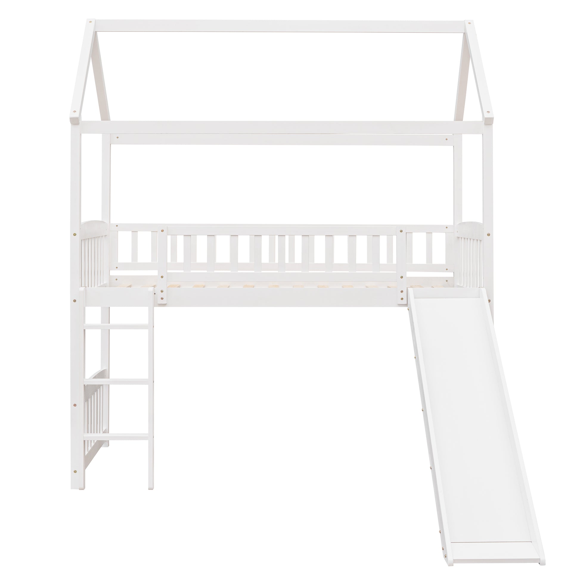 White loft bed with slide and ladder for kids room fun