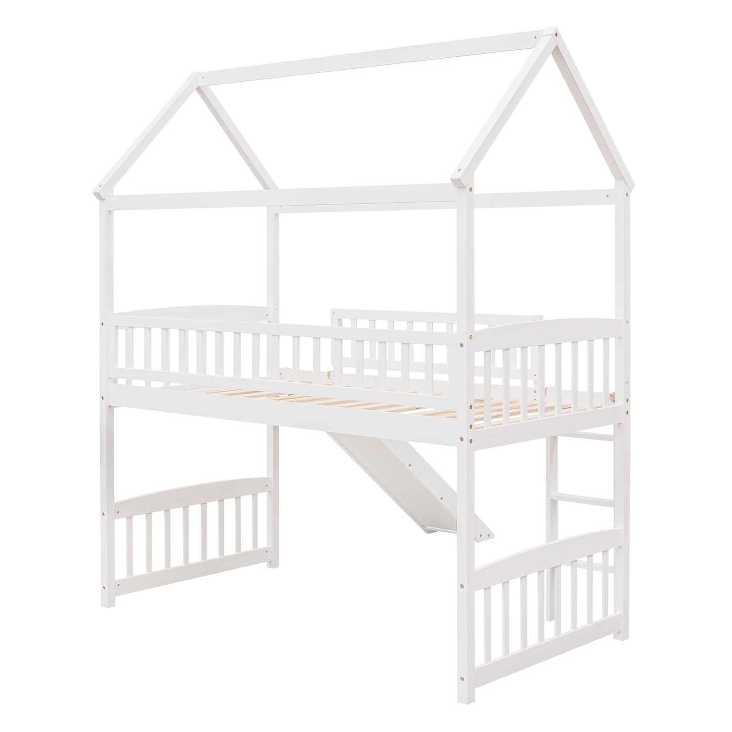 White wooden house bed with slide ideal for childrens bedroom