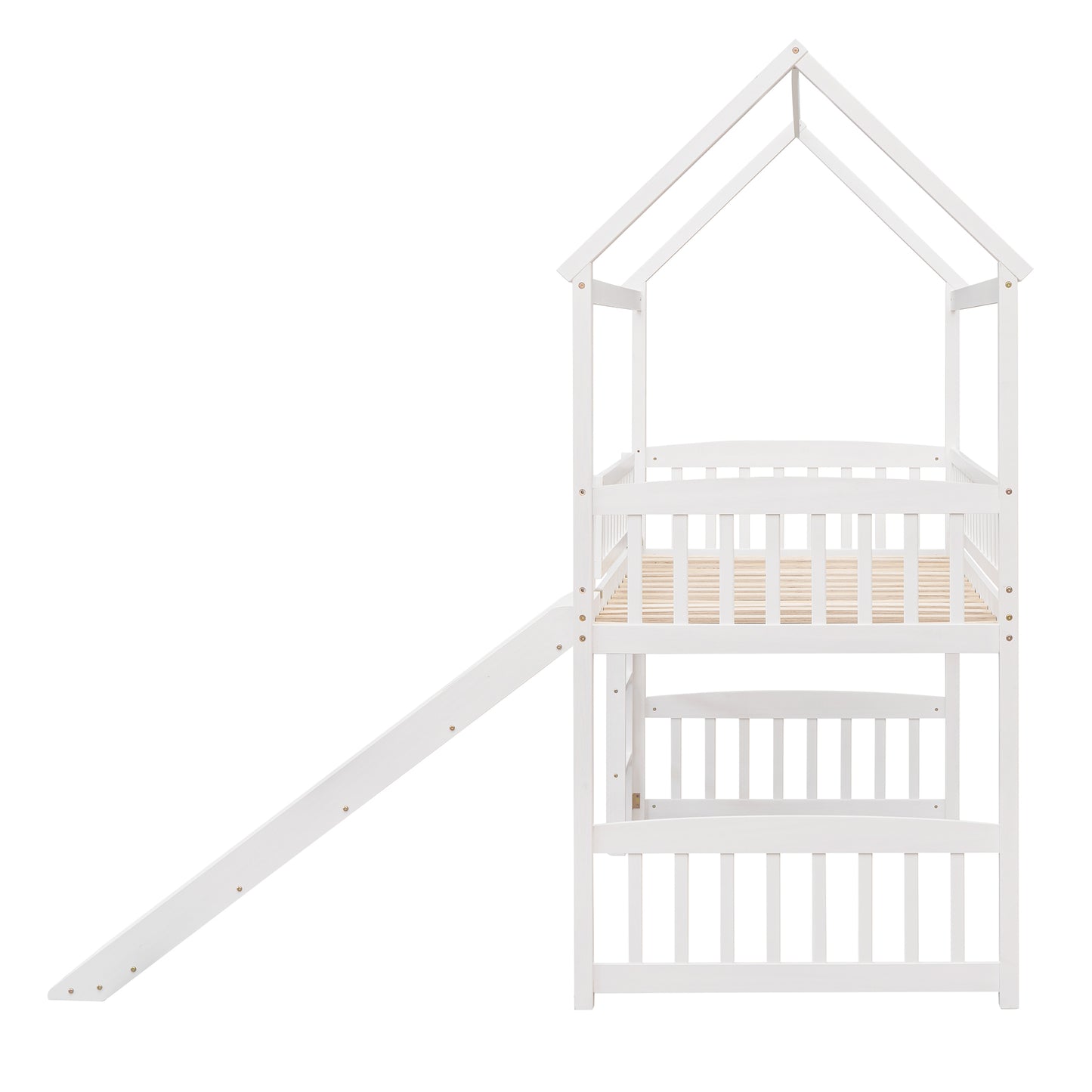 White wooden house bed with slide