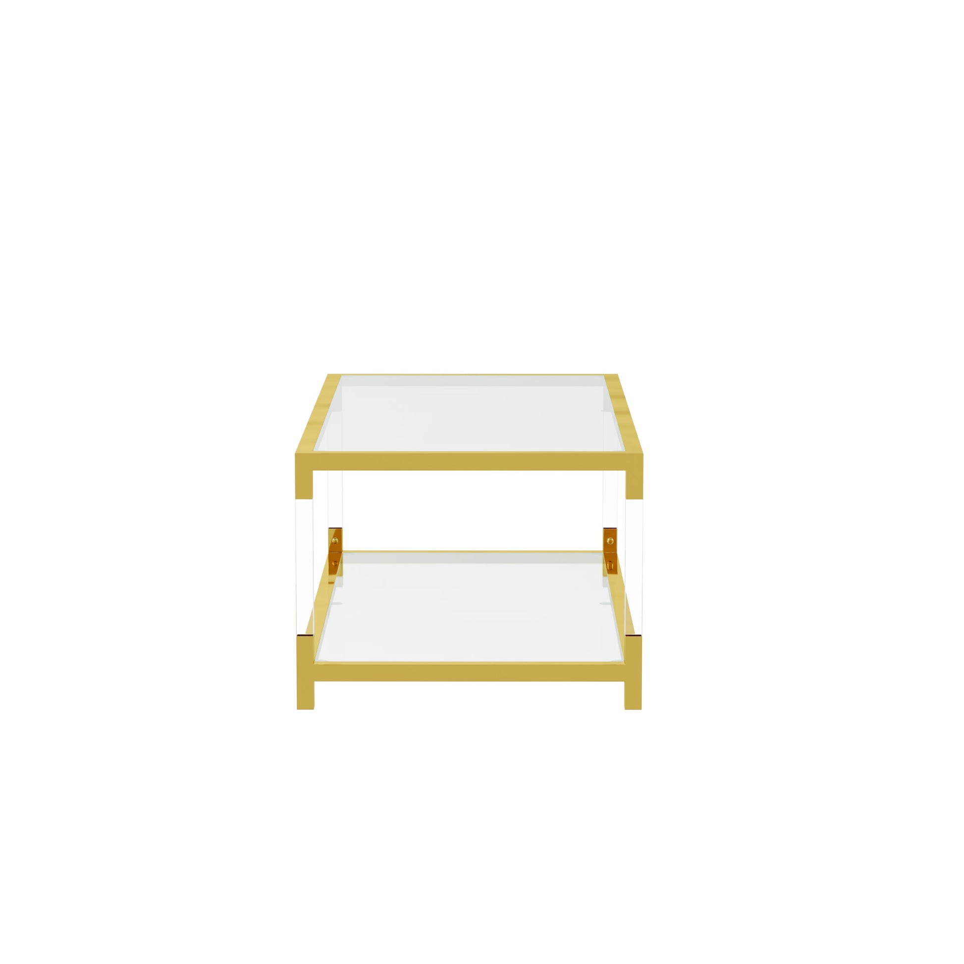 Gold acrylic coffee table with two glass shelves