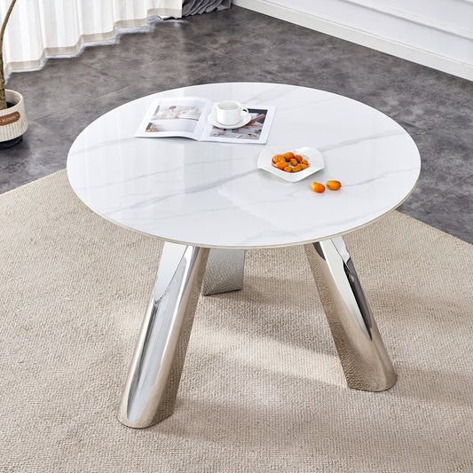 Round marble coffee table with polished chrome legs