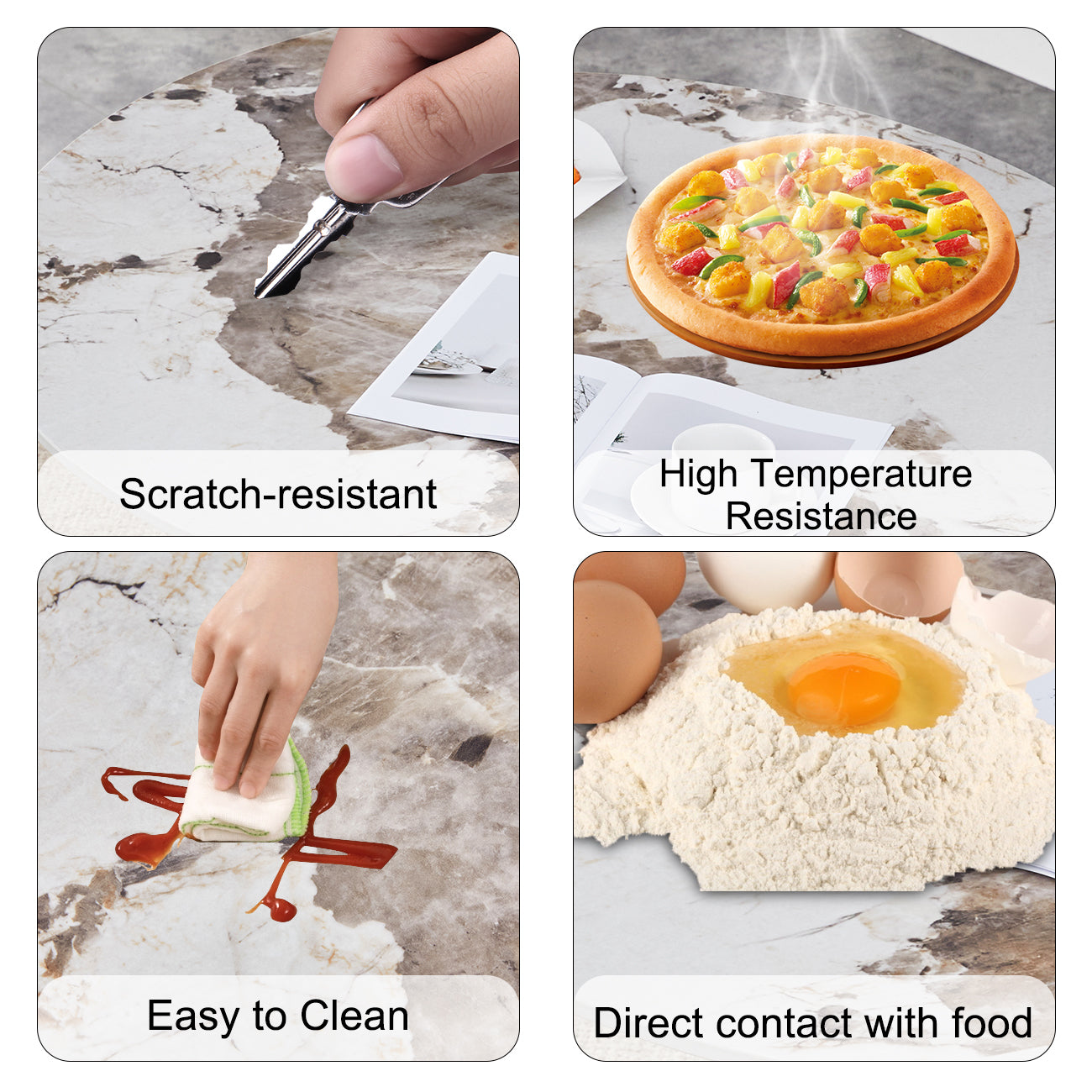Marble table surface with key demonstrating scratch resistance