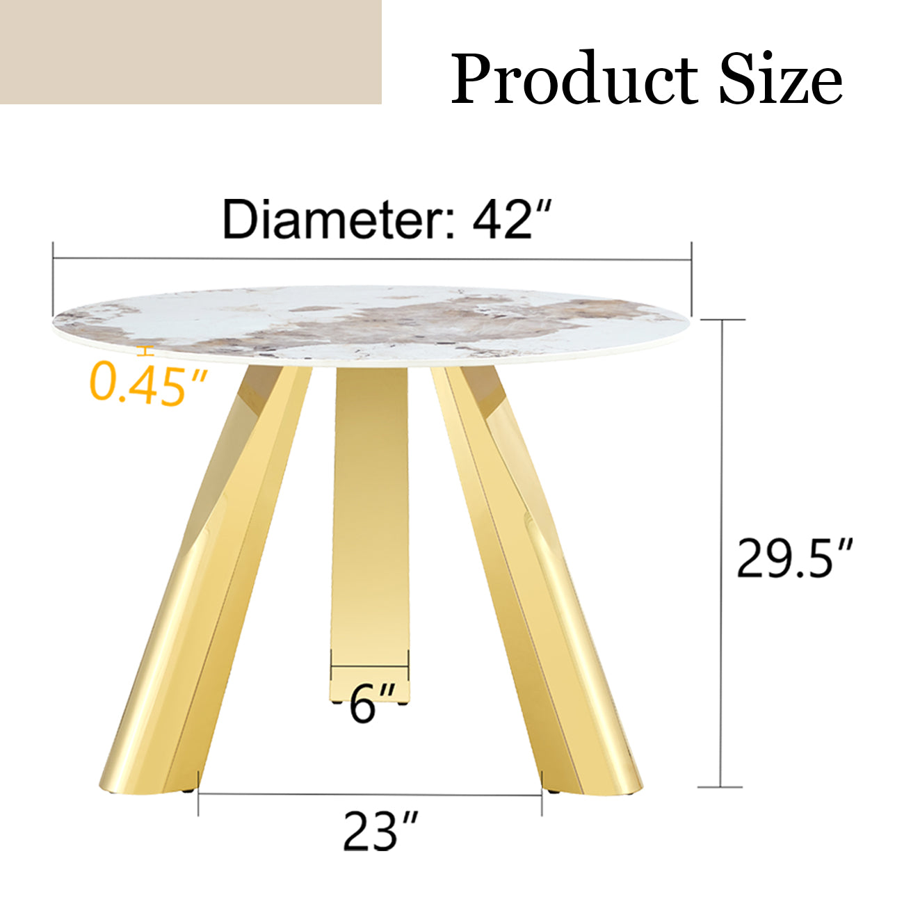 Round dining table with marblelook top and gold metal legs