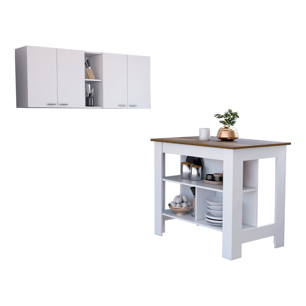 Fourdoor white kitchen wall cabinet with open shelf